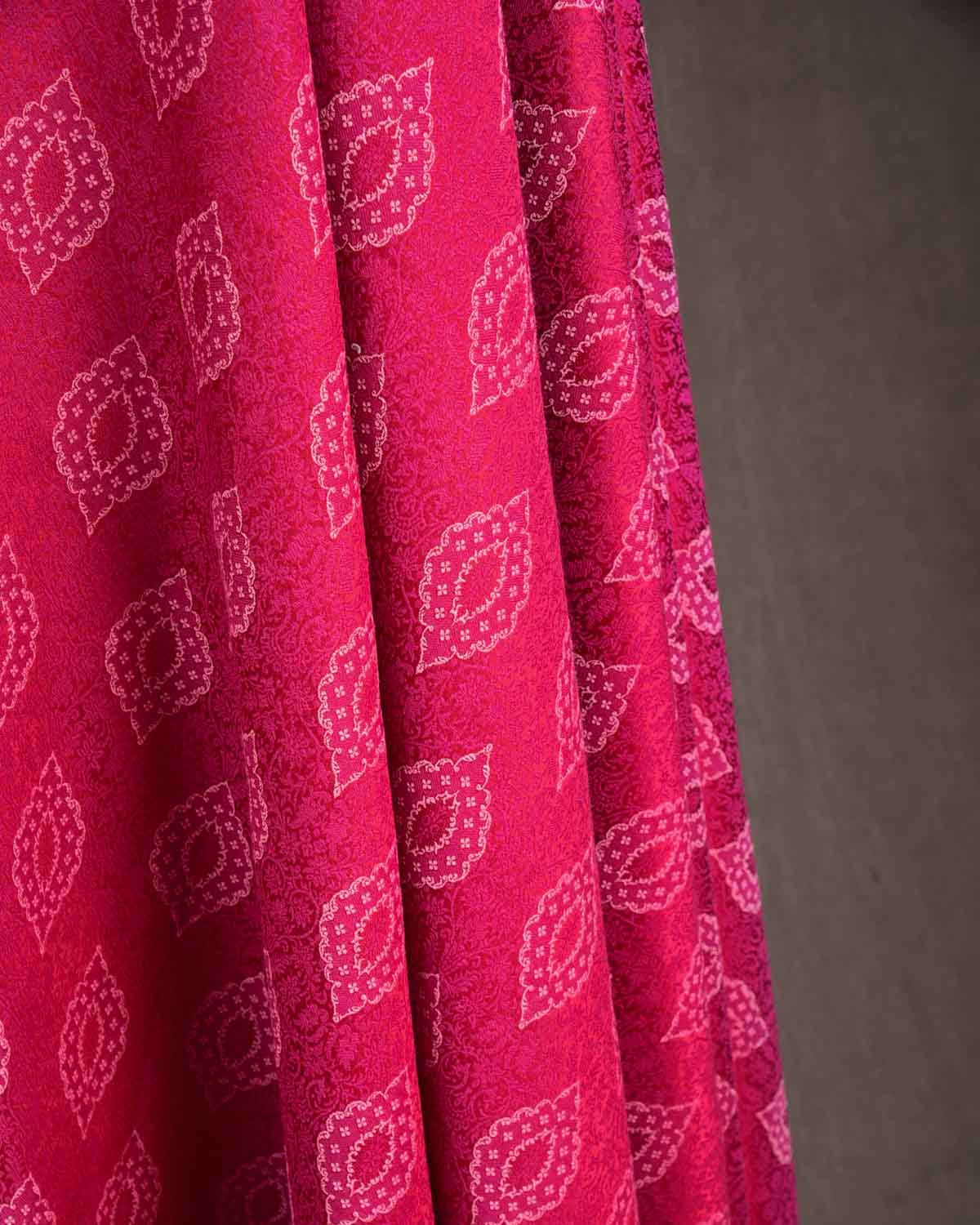 White On Magenta Damask Tanchoi Handwoven Silk Wool Unisex Dress Shawl-HolyWeaves