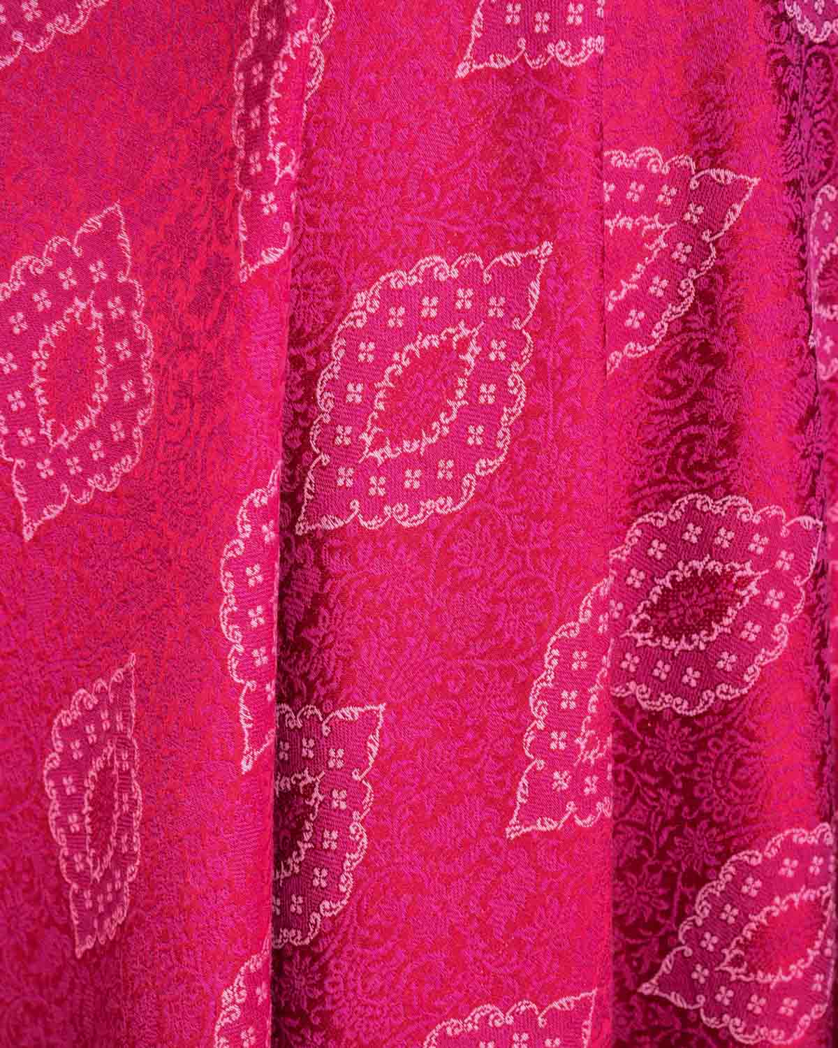 White On Magenta Damask Tanchoi Handwoven Silk Wool Unisex Dress Shawl-HolyWeaves