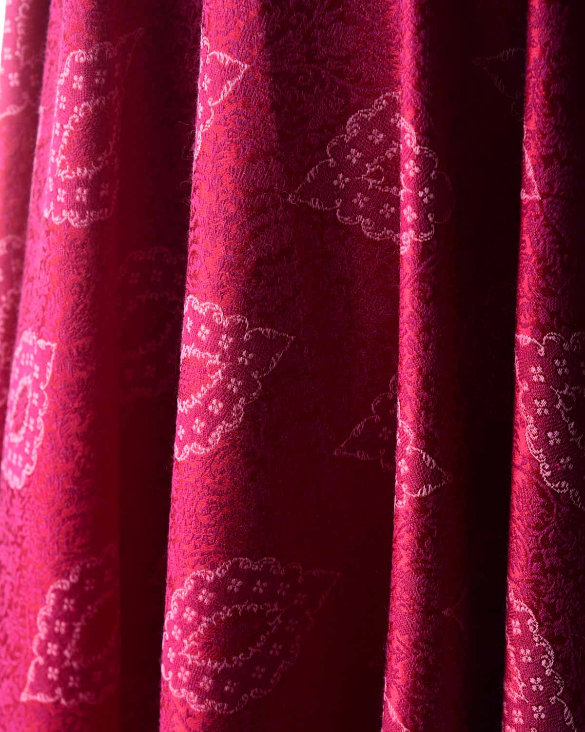 White On Magenta Damask Tanchoi Handwoven Silk Wool Unisex Dress Shawl-HolyWeaves