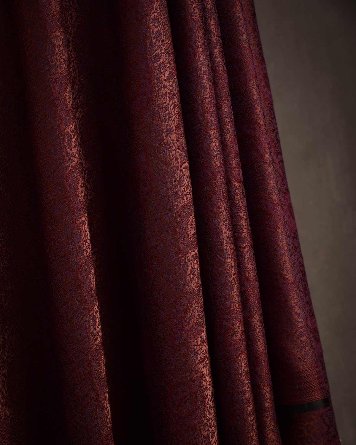 Brown Damask Tanchoi Handwoven Silk Wool Unisex Dress Shawl-HolyWeaves