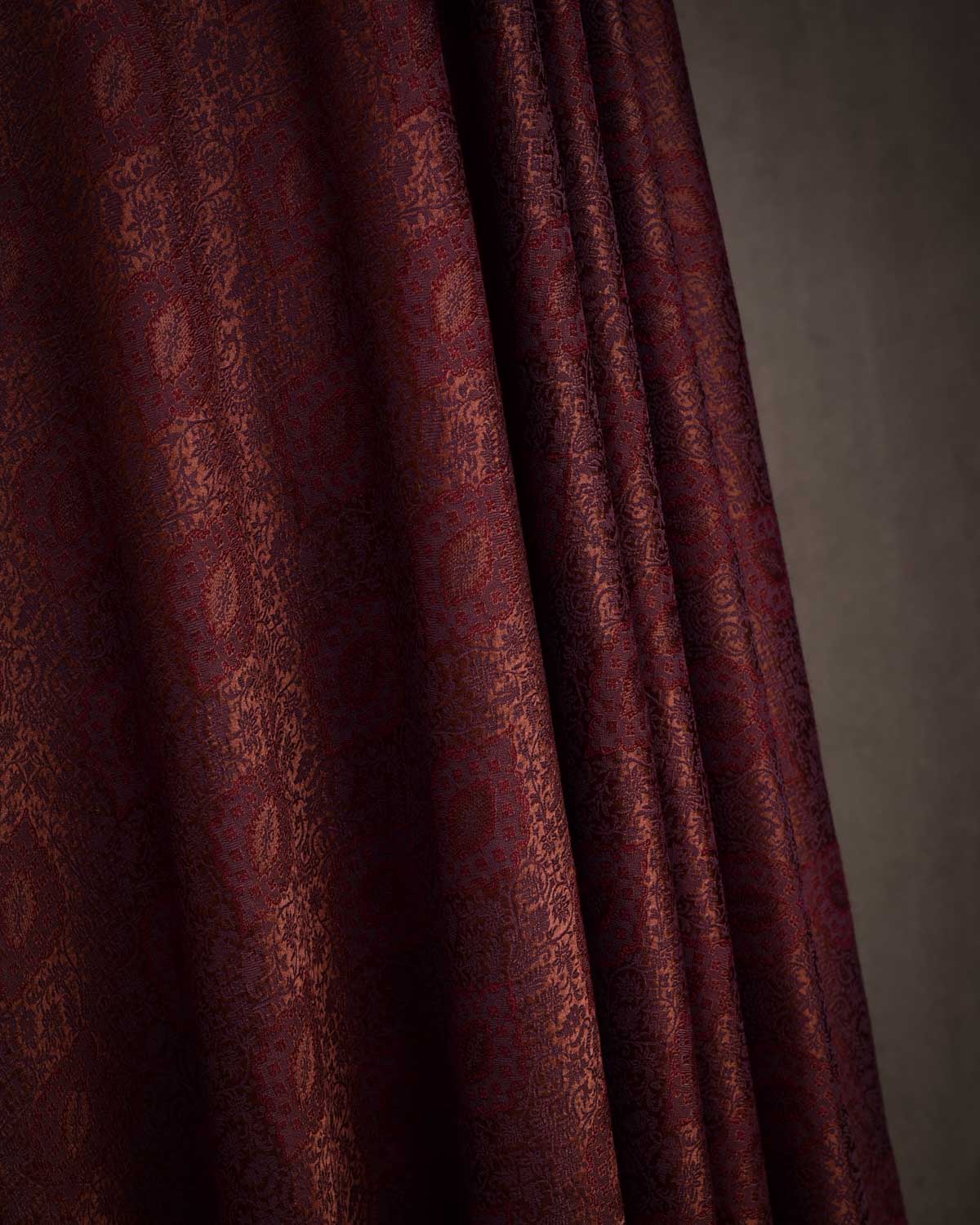 Brown Damask Tanchoi Handwoven Silk Wool Unisex Dress Shawl-HolyWeaves