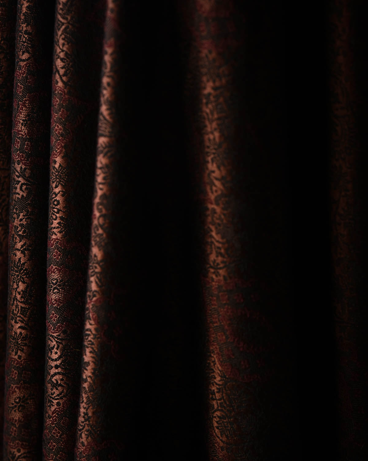 Black Brown Damask Satin Tanchoi Handwoven Silk Wool Unisex Dress Shawl-HolyWeaves