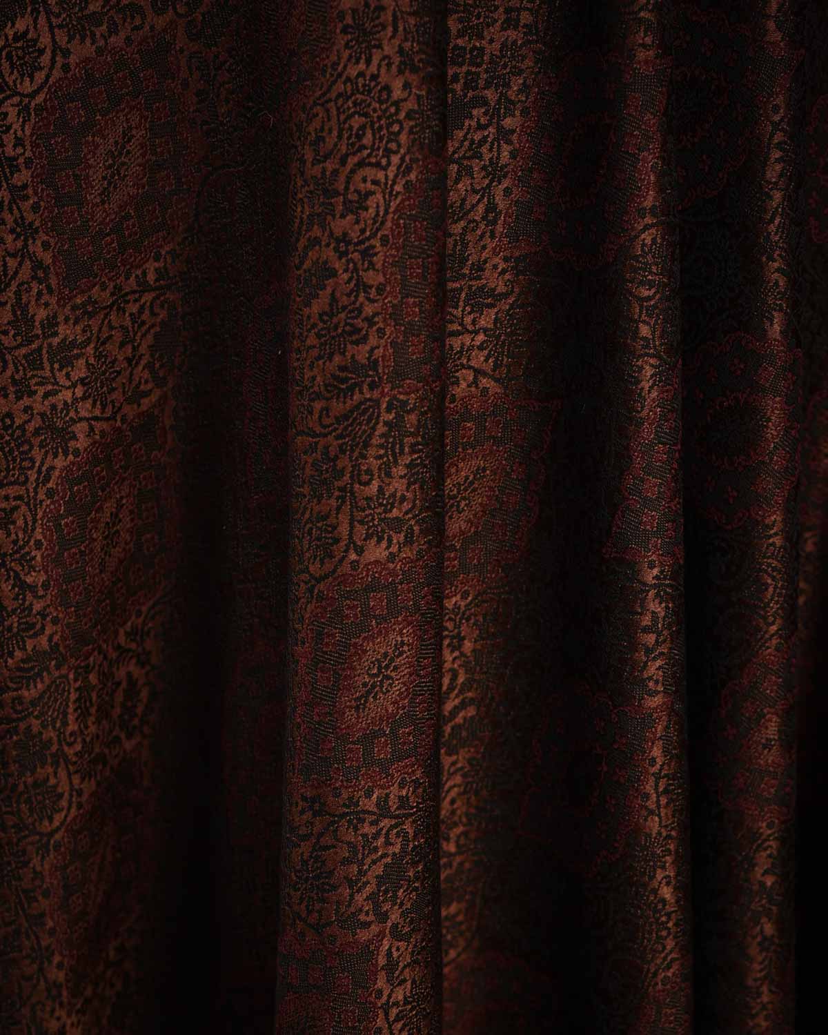 Black Brown Damask Satin Tanchoi Handwoven Silk Wool Unisex Dress Shawl-HolyWeaves