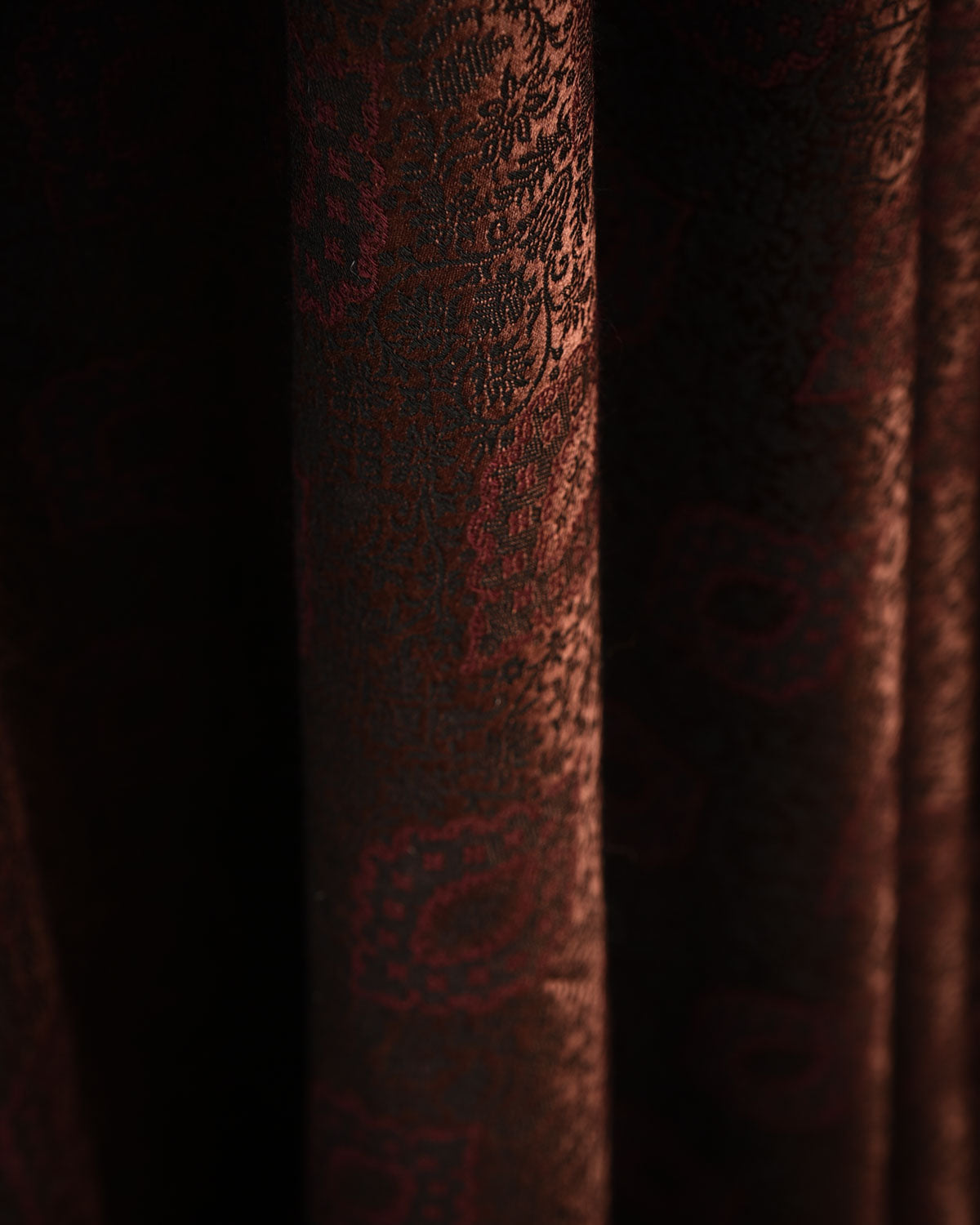 Black Brown Damask Satin Tanchoi Handwoven Silk Wool Unisex Dress Shawl-HolyWeaves