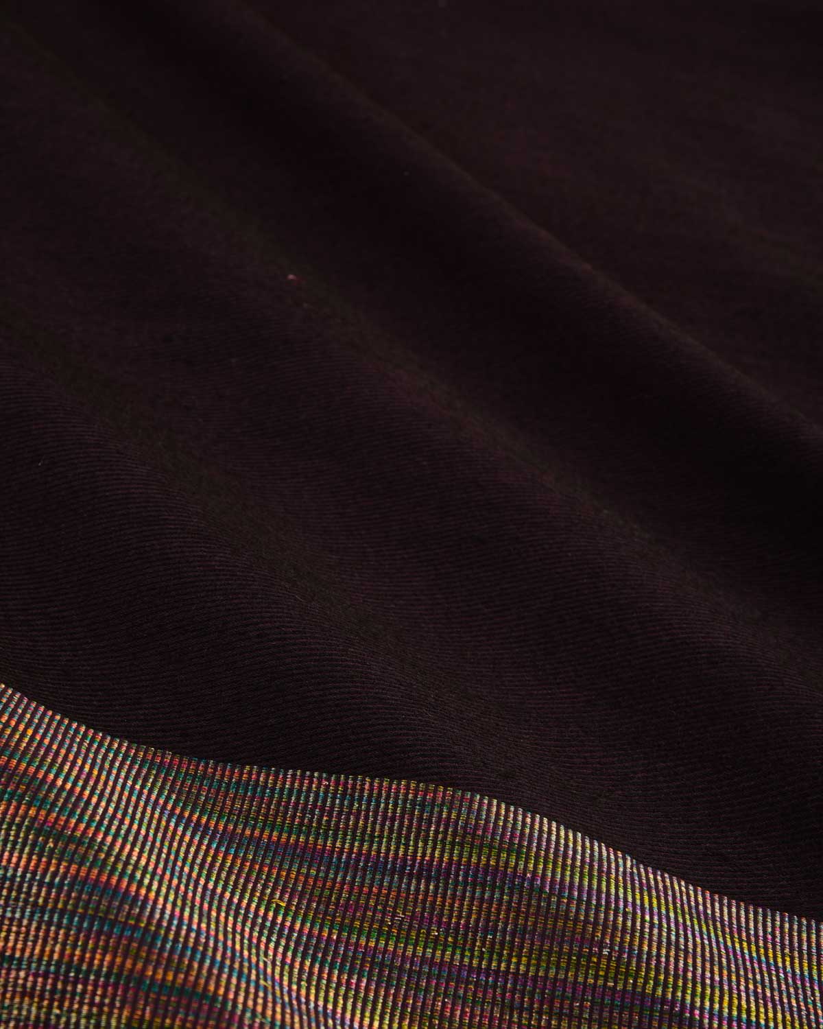 Blush Black Banarasi Multi Color Zari Border Pallu Brocade Handwoven Silk Wool Shawl-HolyWeaves