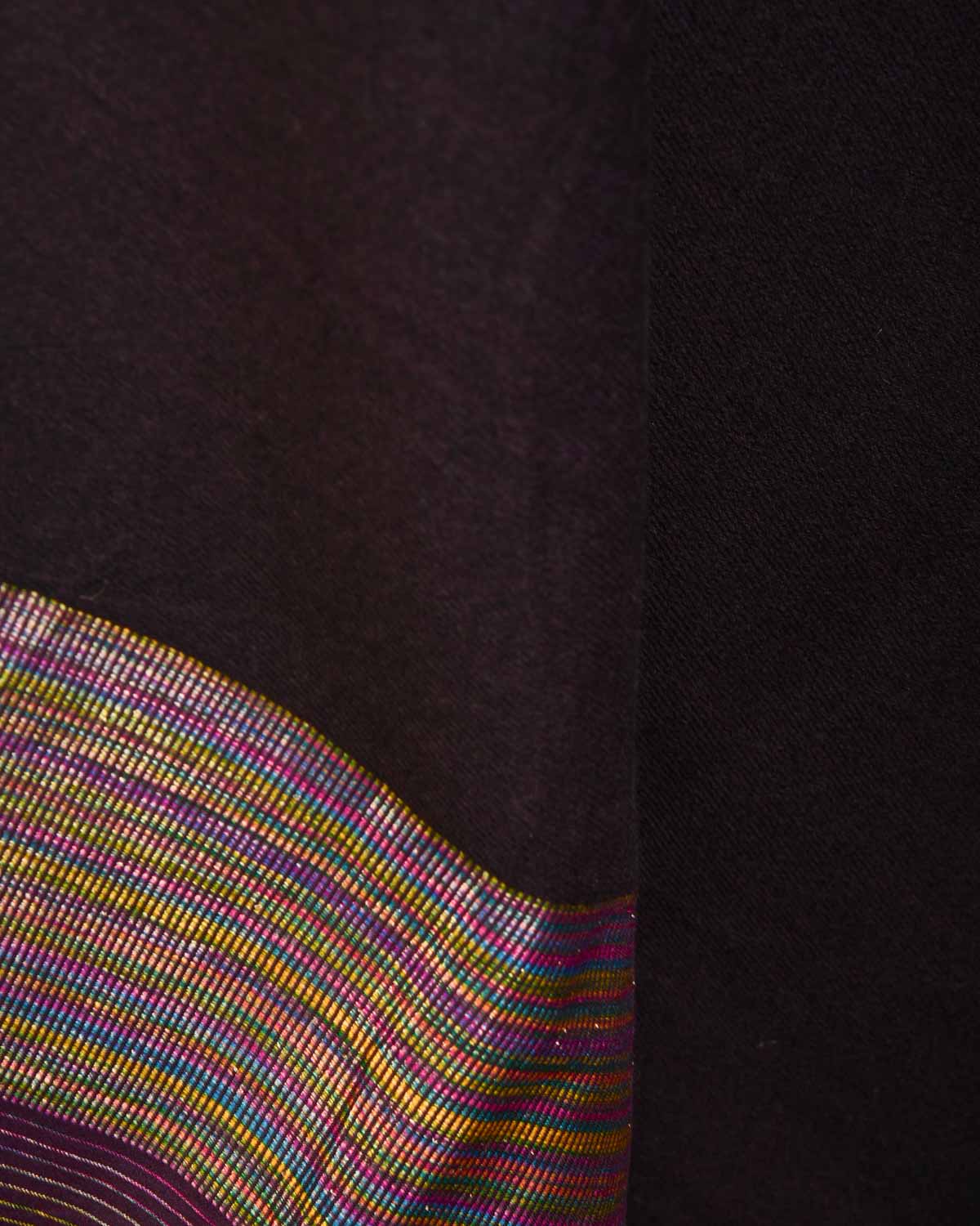 Blush Black Banarasi Multi Color Zari Border Pallu Brocade Handwoven Silk Wool Shawl-HolyWeaves