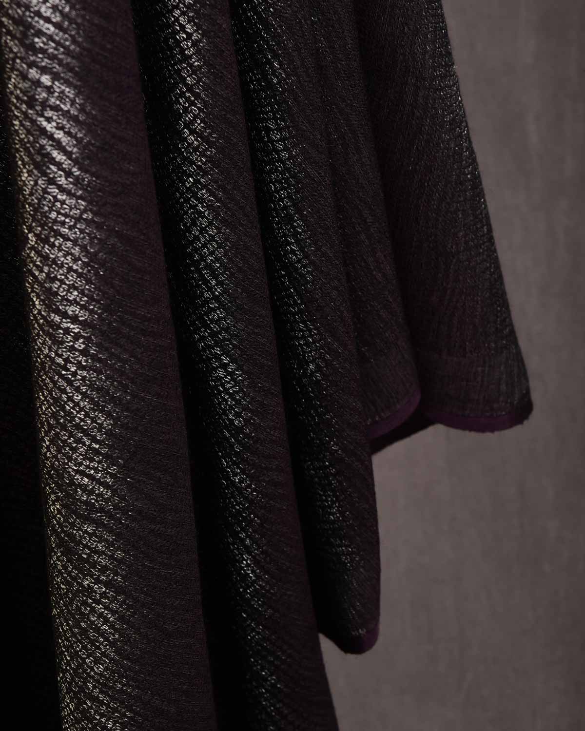 Mahogany Banarasi Silver Zari Distressed Python Stripes Brocade Handwoven Silk Wool Shawl-HolyWeaves