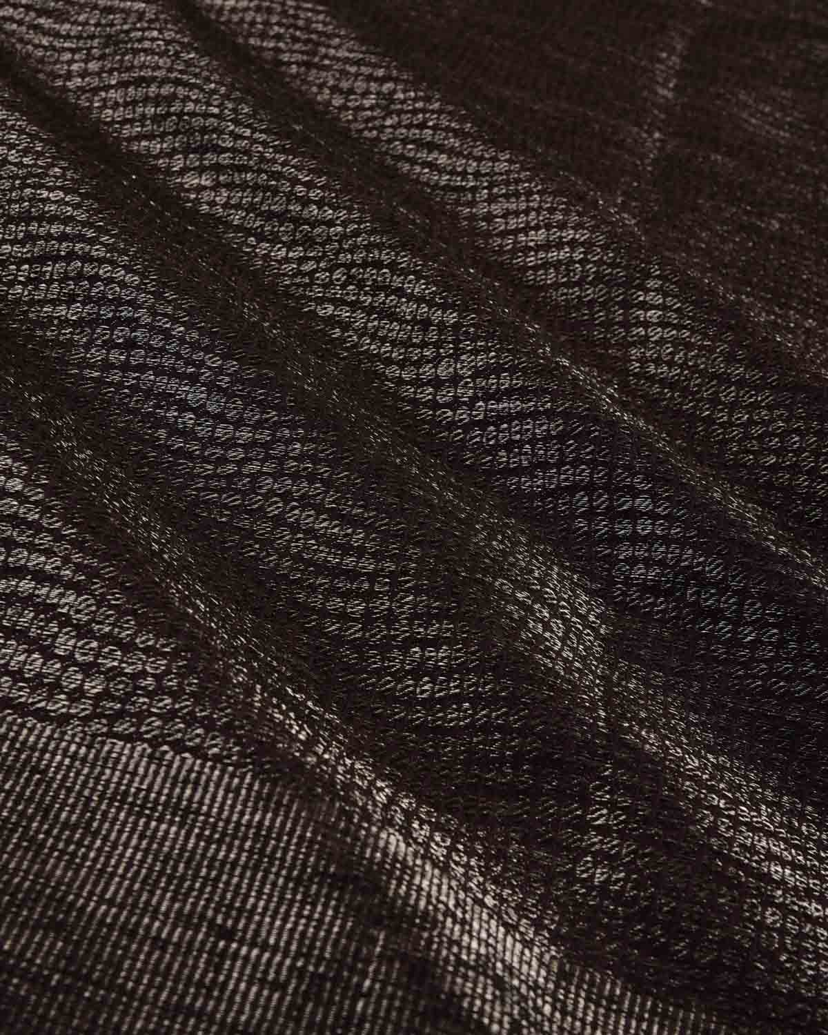 Mahogany Banarasi Silver Zari Distressed Python Stripes Brocade Handwoven Silk Wool Shawl-HolyWeaves