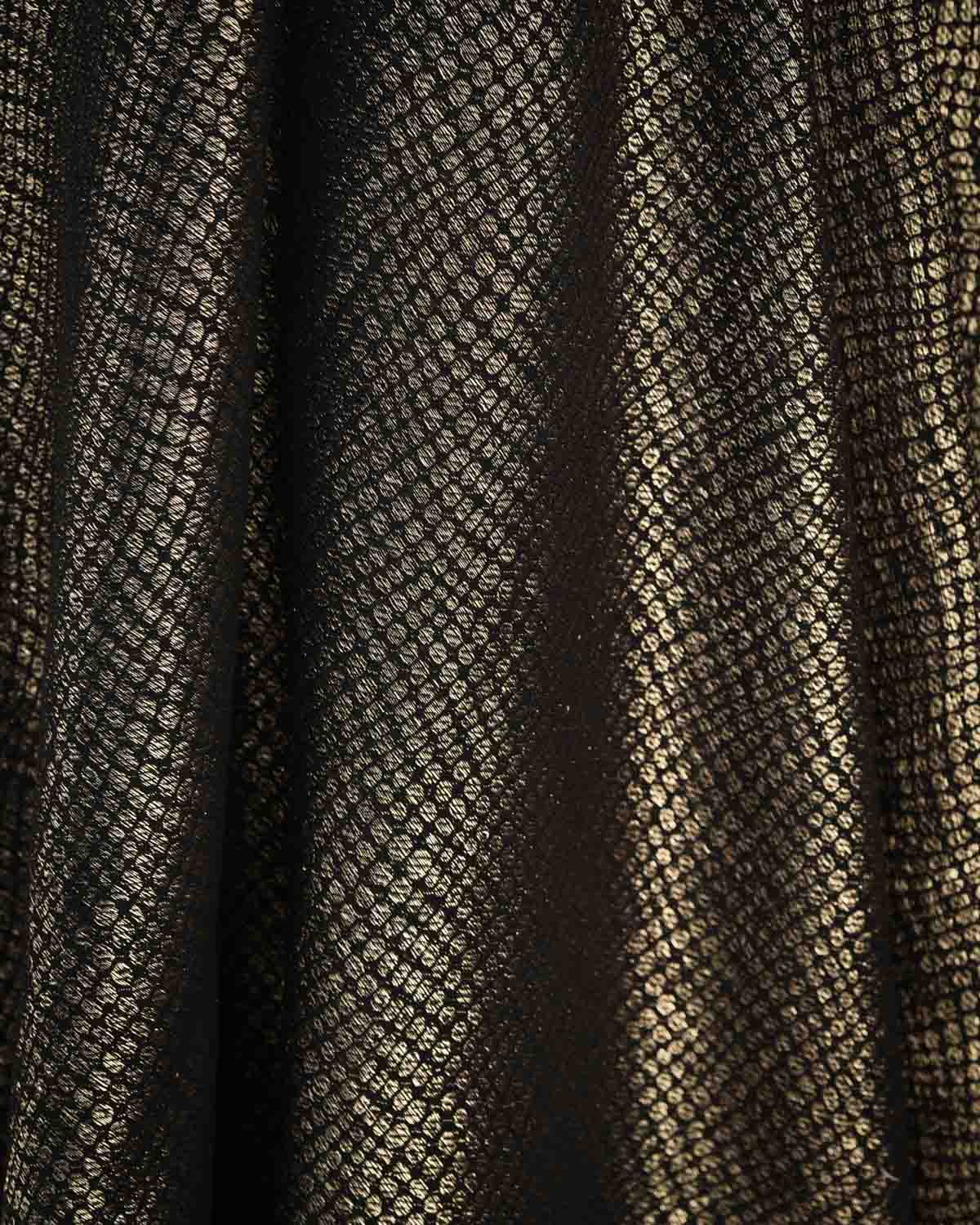 Metallic Black Gold Zari Distressed Python Stripes Brocade Handwoven Silk Wool Unisex Dress Shawl-HolyWeaves