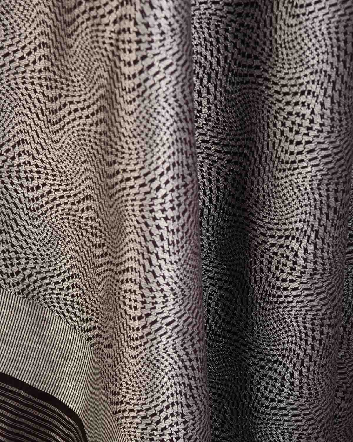 Mahogany Silver Zari Illusion Houndstooth Brocade Handwoven Silk Wool Dress Shawl-HolyWeaves