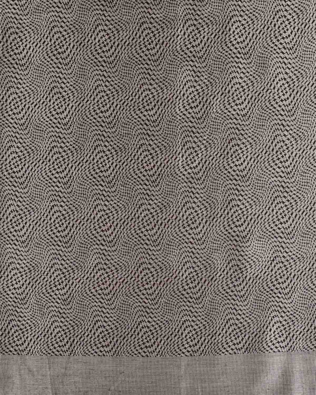 Mahogany Silver Zari Illusion Houndstooth Brocade Handwoven Silk Wool Dress Shawl-HolyWeaves