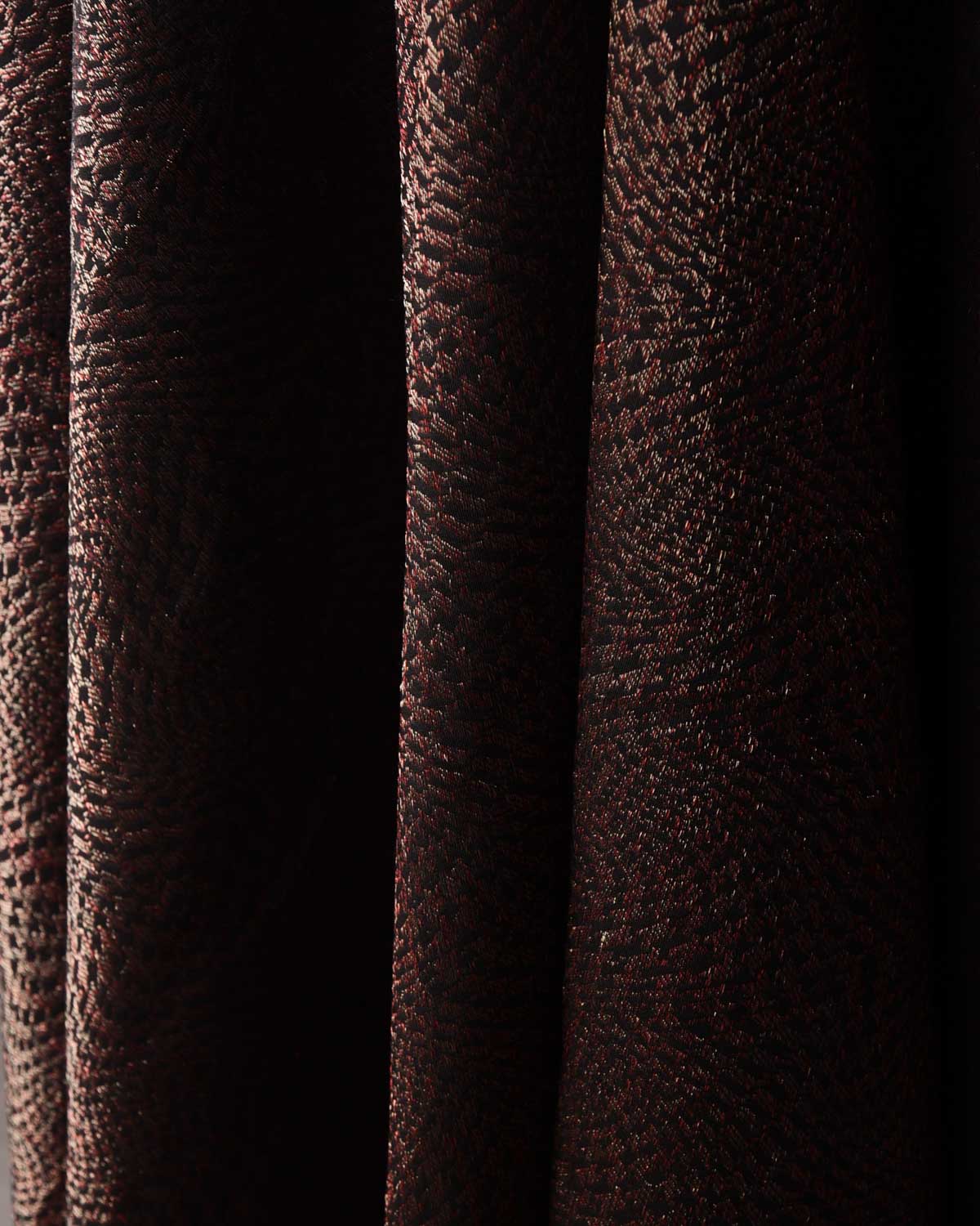 Black Maroon & Gold Zari Illusion Houndstooth Brocade Handwoven Silk Wool Unisex Dress Shawl-HolyWeaves