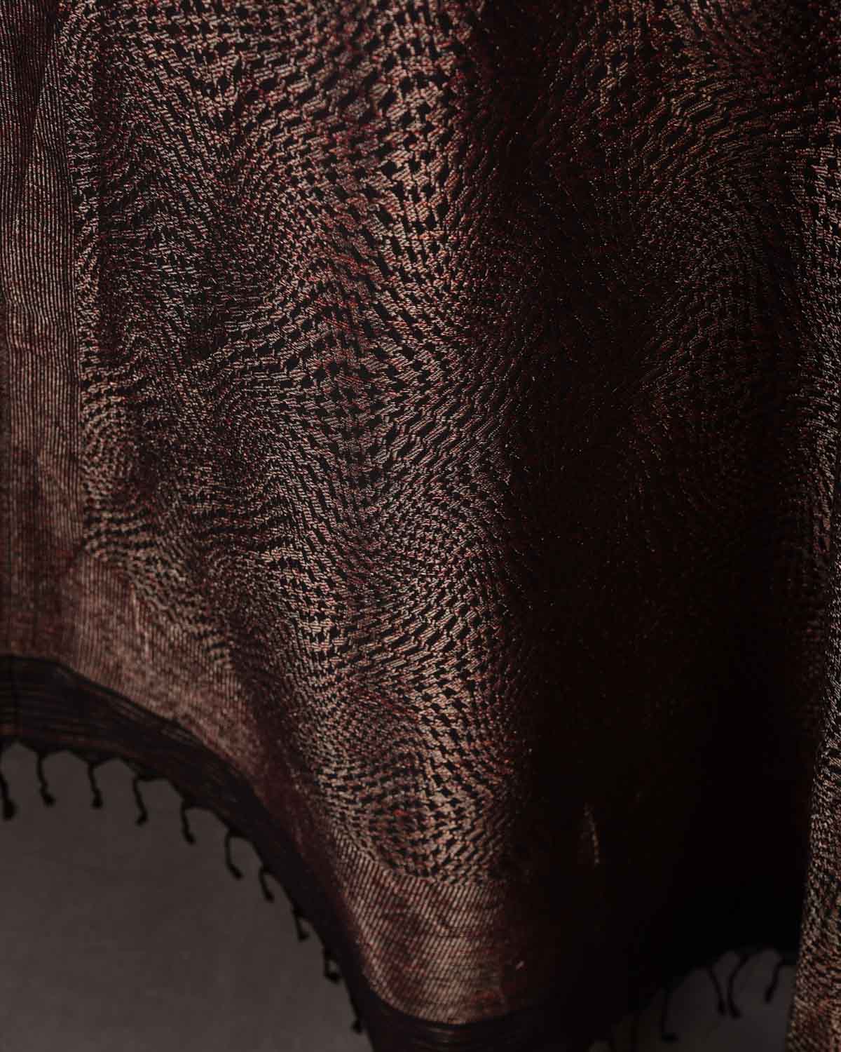 Black Maroon & Gold Zari Illusion Houndstooth Brocade Handwoven Silk Wool Unisex Dress Shawl-HolyWeaves