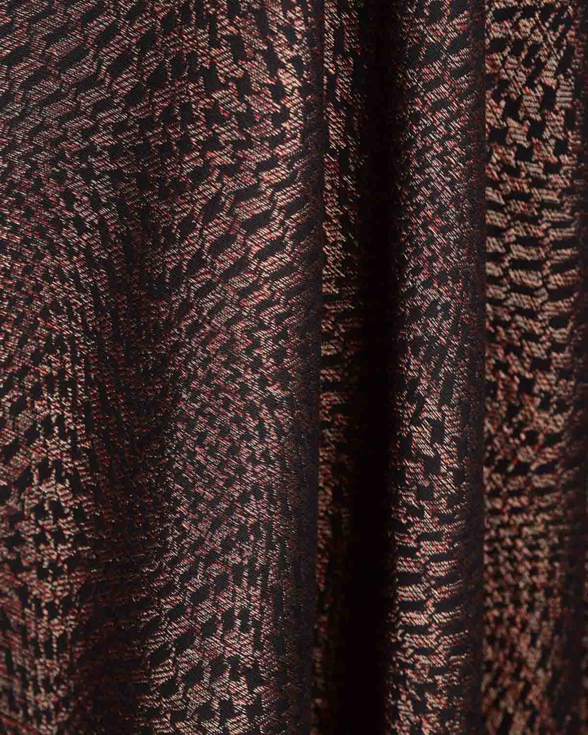 Black Maroon & Gold Zari Illusion Houndstooth Brocade Handwoven Silk Wool Unisex Dress Shawl-HolyWeaves