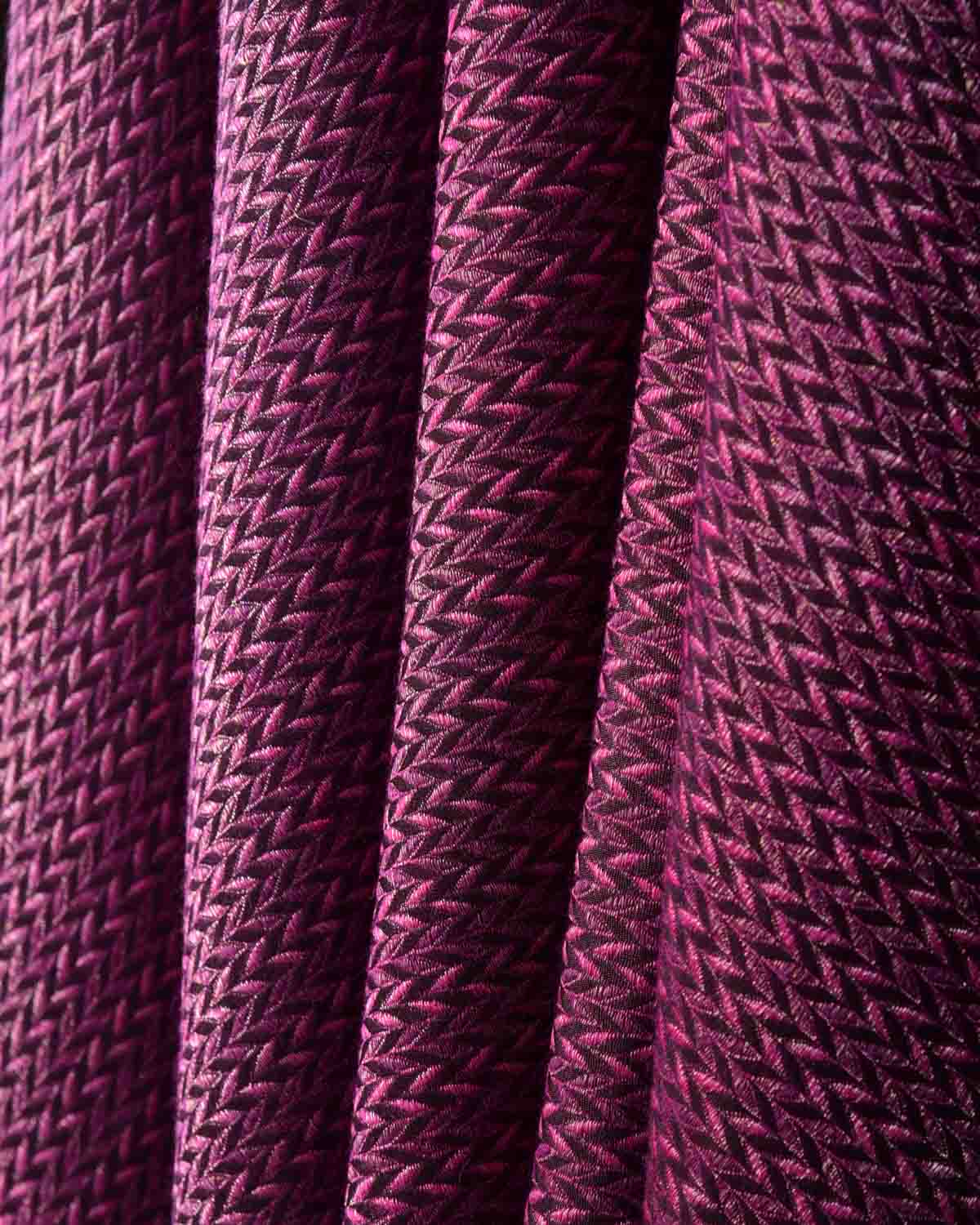 Magenta Gold & Silver Zari Herringbone Brocade Handwoven Silk Wool Dress Shawl-HolyWeaves