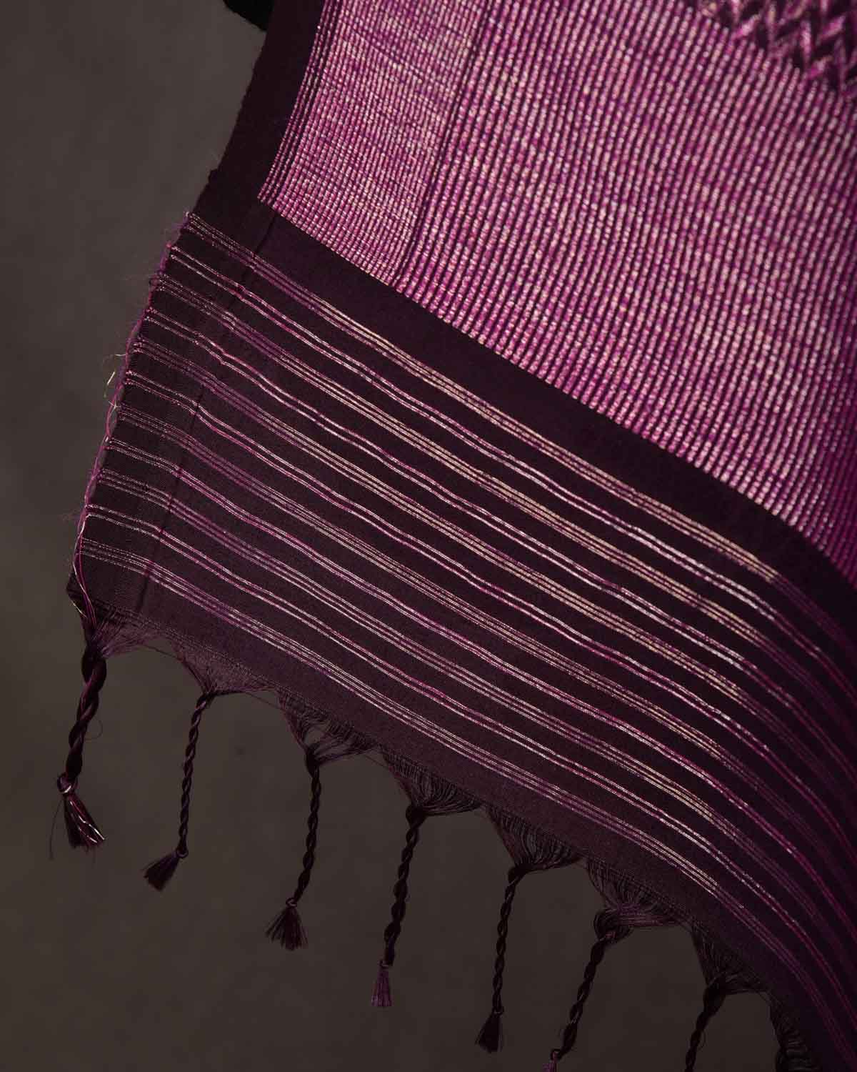 Magenta Gold & Silver Zari Herringbone Brocade Handwoven Silk Wool Dress Shawl-HolyWeaves