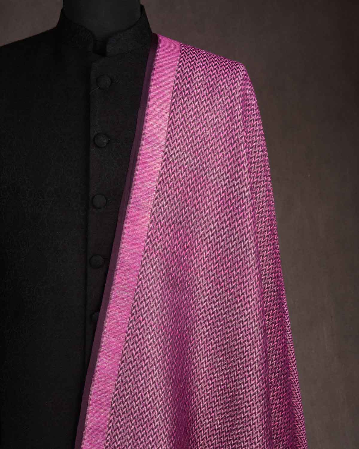 Magenta Gold & Silver Zari Herringbone Brocade Handwoven Silk Wool Dress Shawl-HolyWeaves