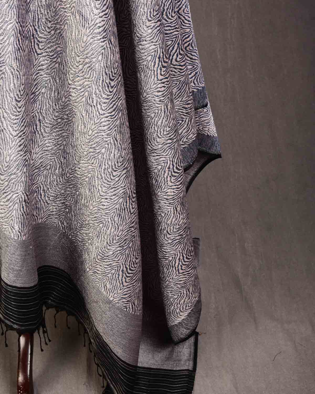 Metallic English Lavender Tiger Stripes Brocade Handwoven Silk Wool Dress Shawl-HolyWeaves