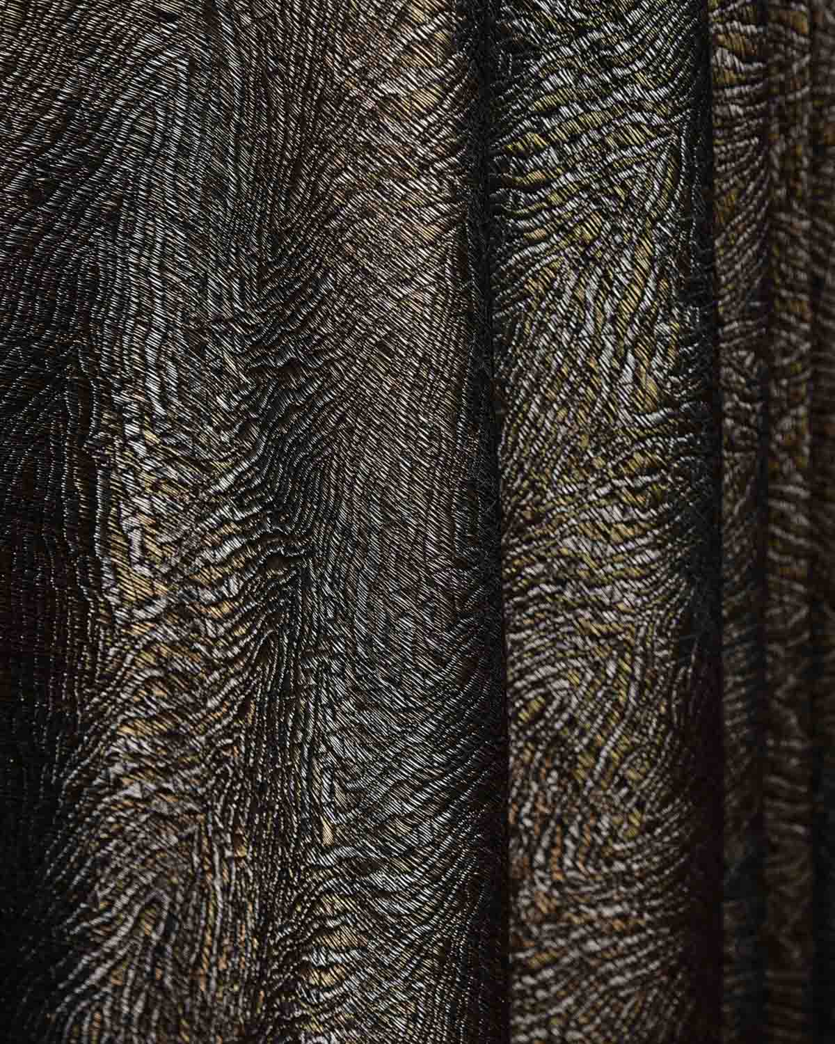 Ombre Black Gold & Silver Zari Tiger Stripes Brocade Handwoven Silk Wool Unisex Dress Shawl-HolyWeaves