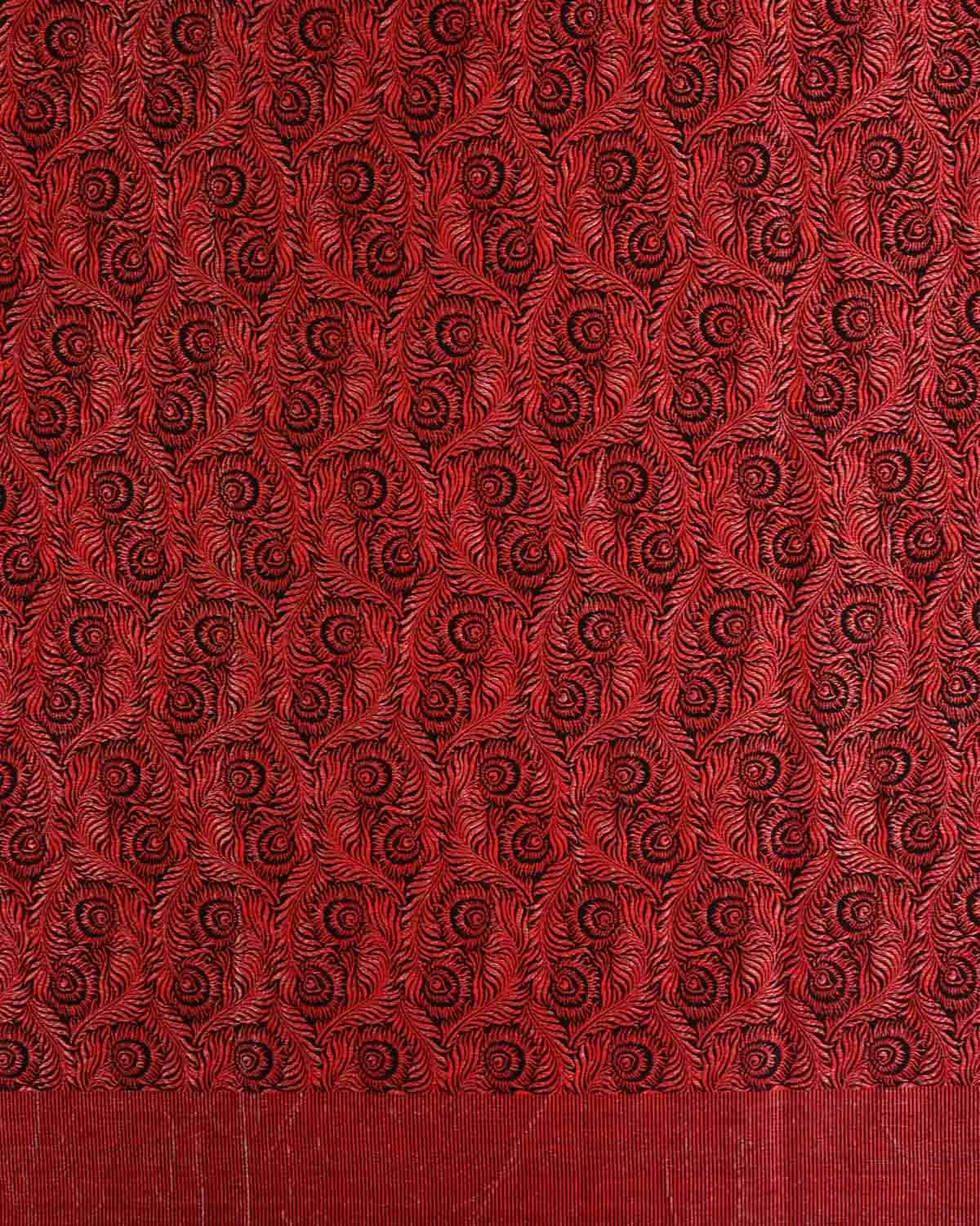 Black & Metallic Red Morpankh Brocade Handwoven Silk Wool Banarasi Shawl-HolyWeaves