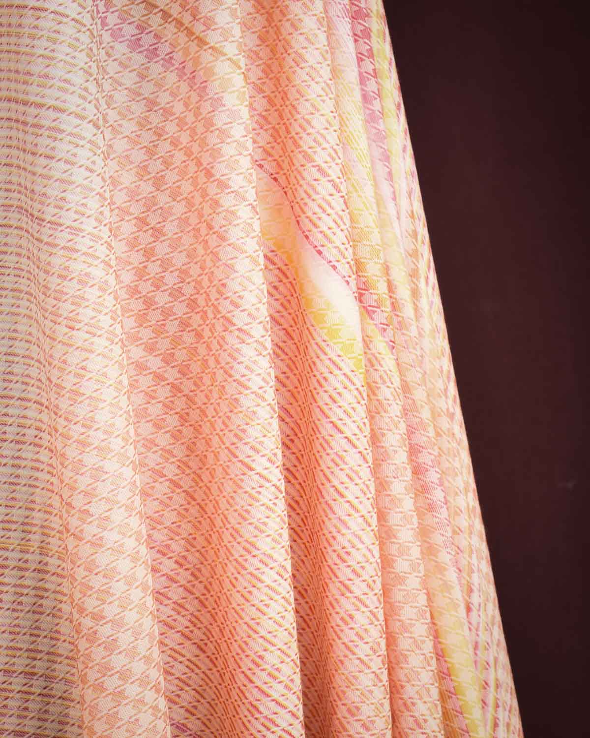 Variegated Multi-color Houndstooth Brocade Handwoven Silk Wool Unisex Dress Shawl-HolyWeaves