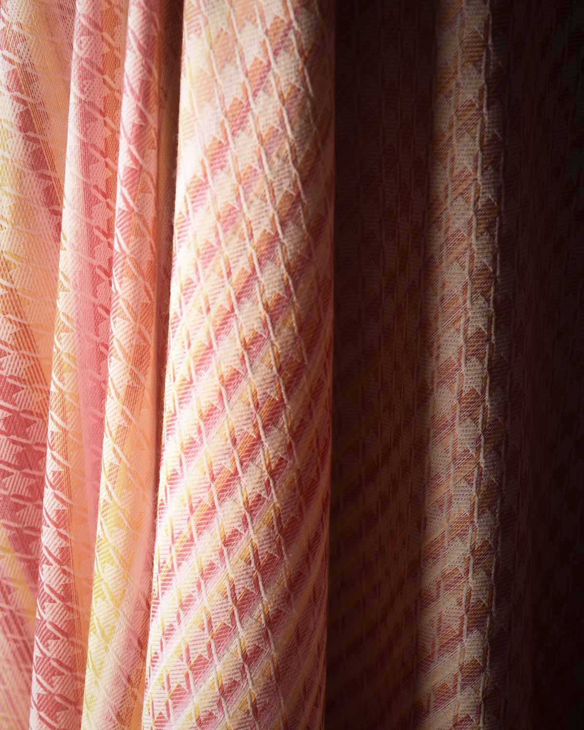 Variegated Multi-color Houndstooth Brocade Handwoven Silk Wool Unisex Dress Shawl-HolyWeaves