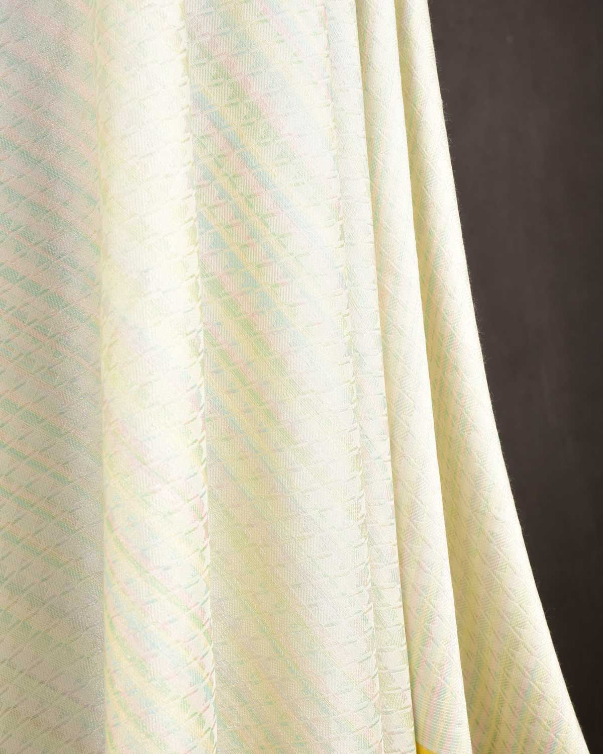 Metallic Variegated Ivory White Houndstooth Brocade Handwoven Silk Wool Unisex Dress Shawl-HolyWeaves