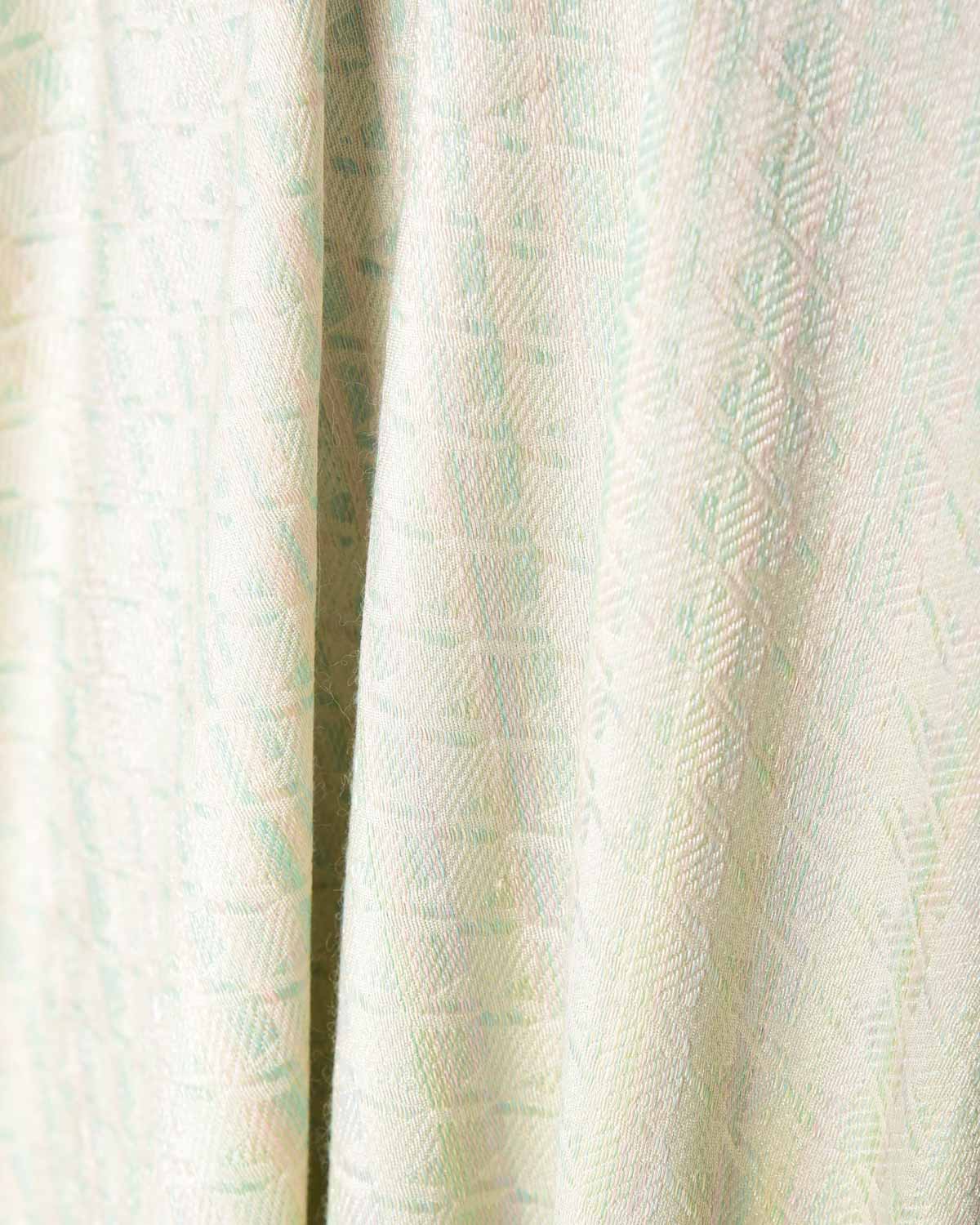 Metallic Variegated Ivory White Houndstooth Brocade Handwoven Silk Wool Unisex Dress Shawl-HolyWeaves