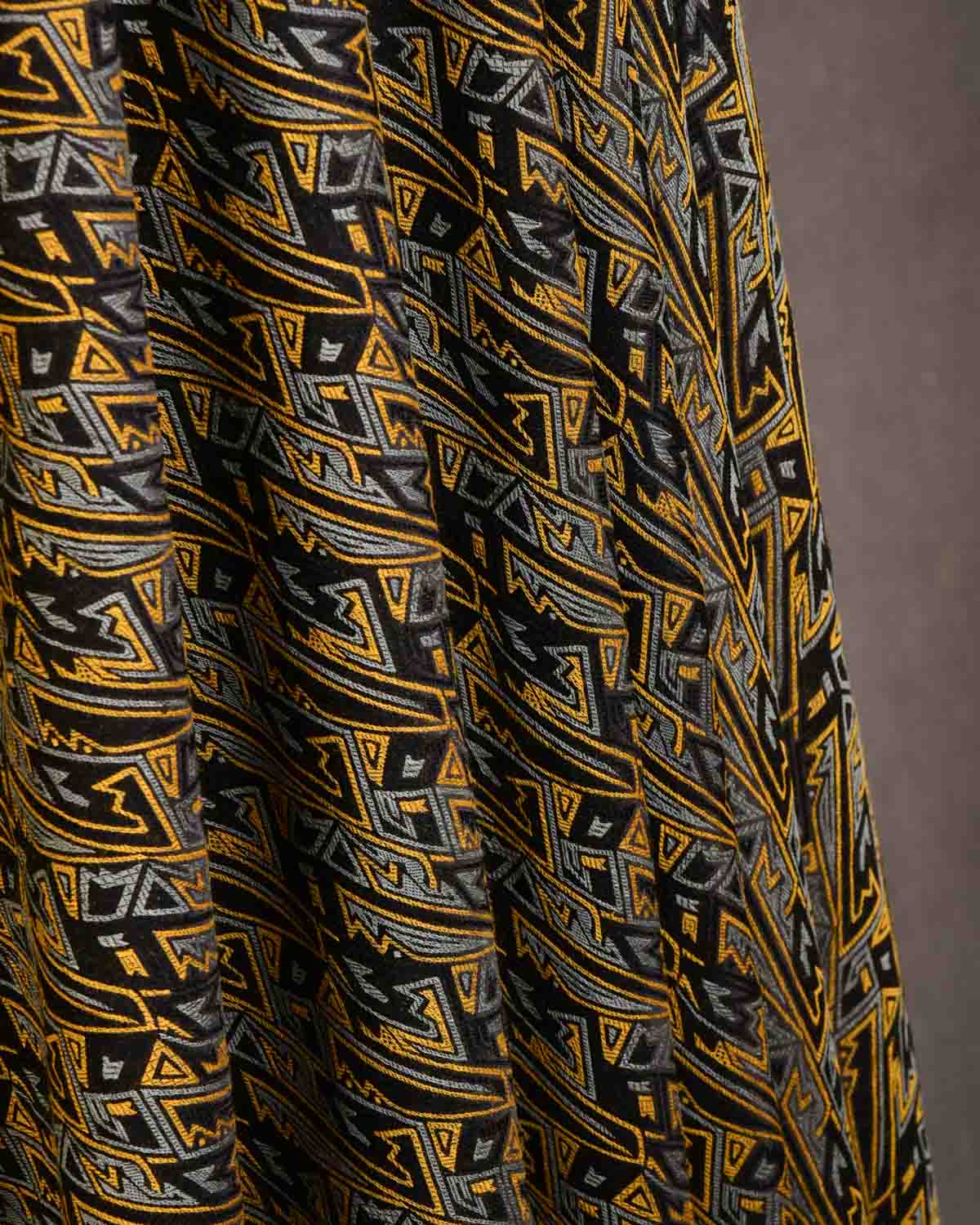Yellow Gray Black 3-Color Contemporary Glitch Jamawar Handwoven Silk Wool Dress Shawl-HolyWeaves