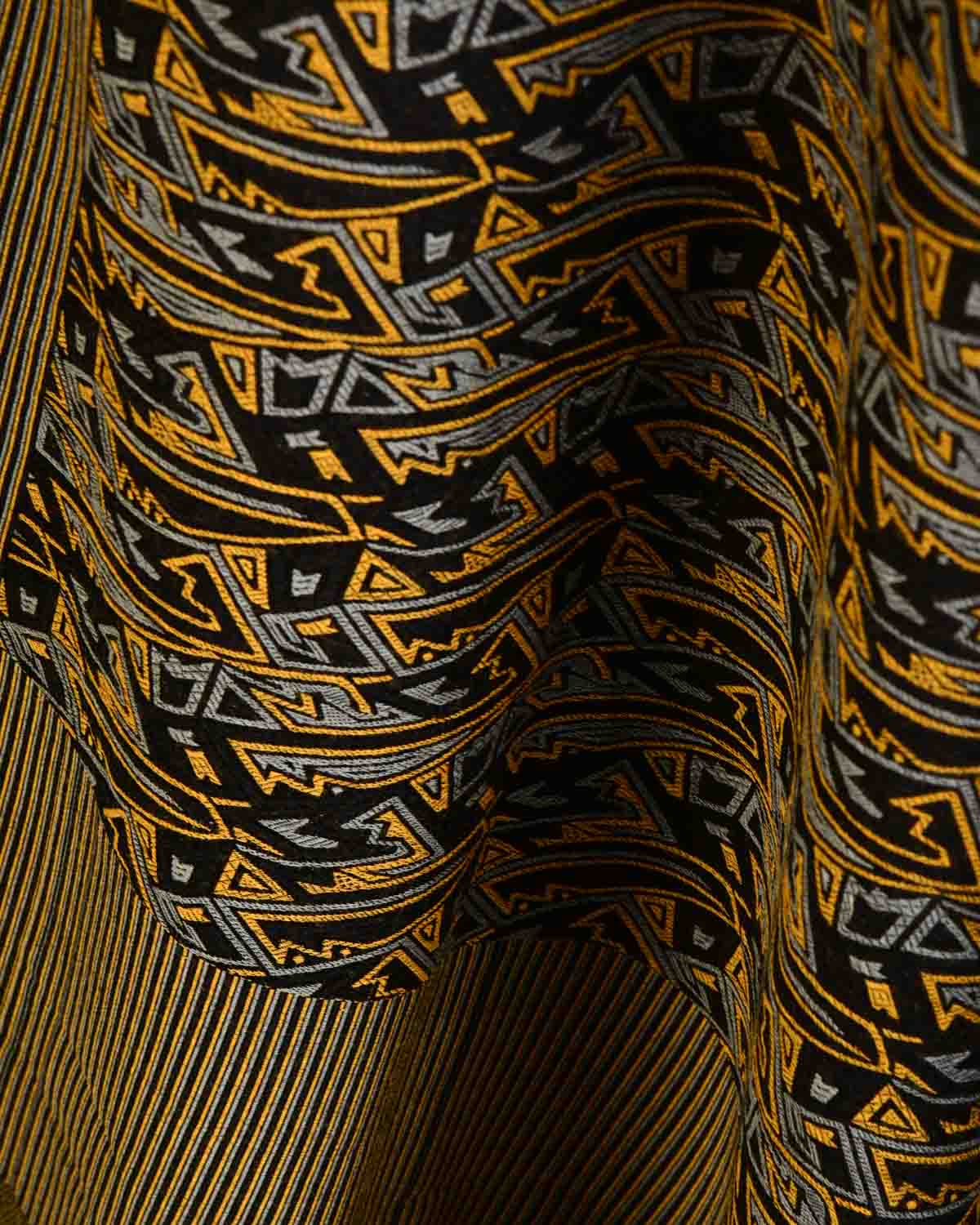 Yellow Gray Black 3-Color Contemporary Glitch Jamawar Handwoven Silk Wool Dress Shawl-HolyWeaves