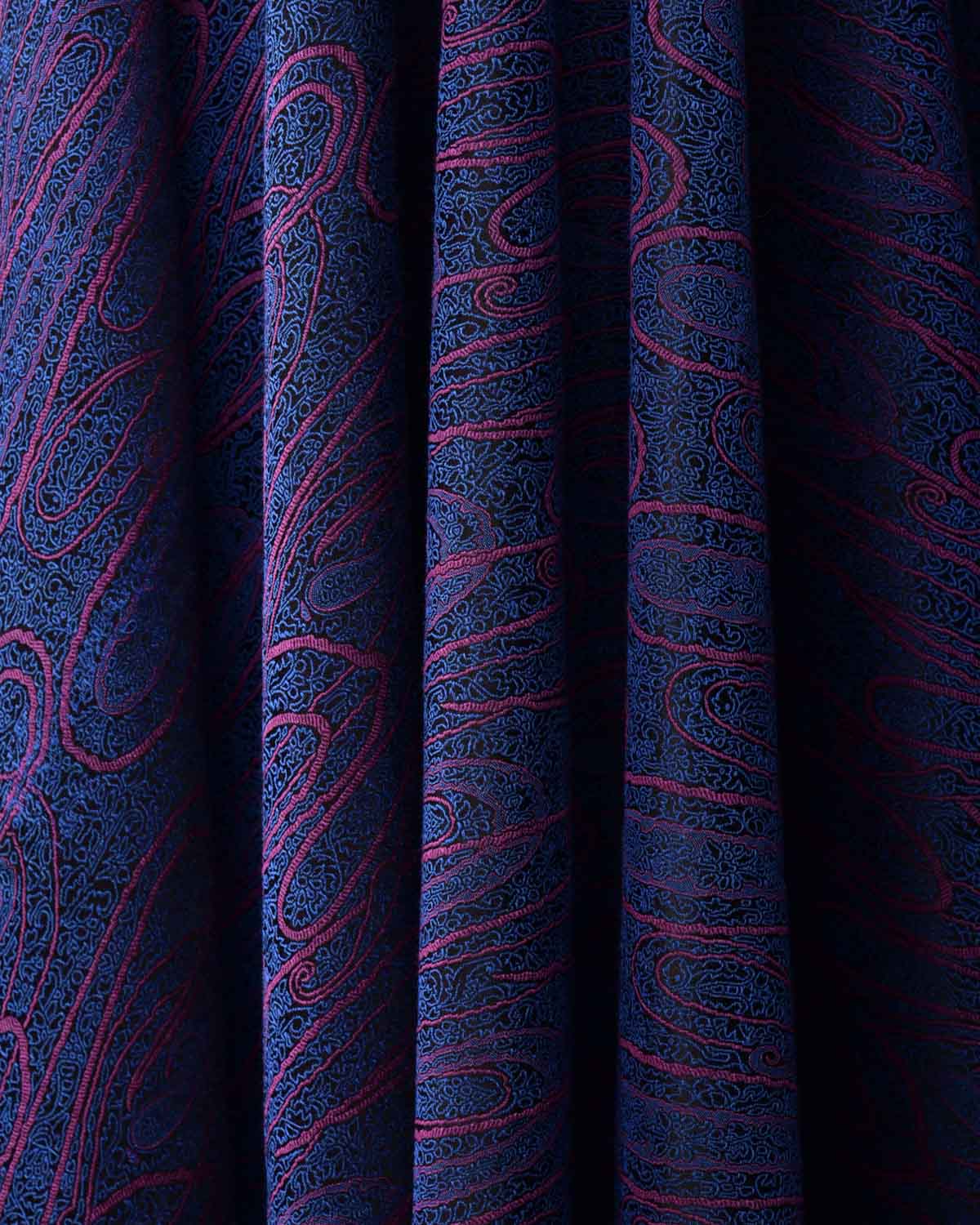 Pink Blue Paisley Satin Tanchoi Handwoven Silk Wool Banarasi Shawl-HolyWeaves