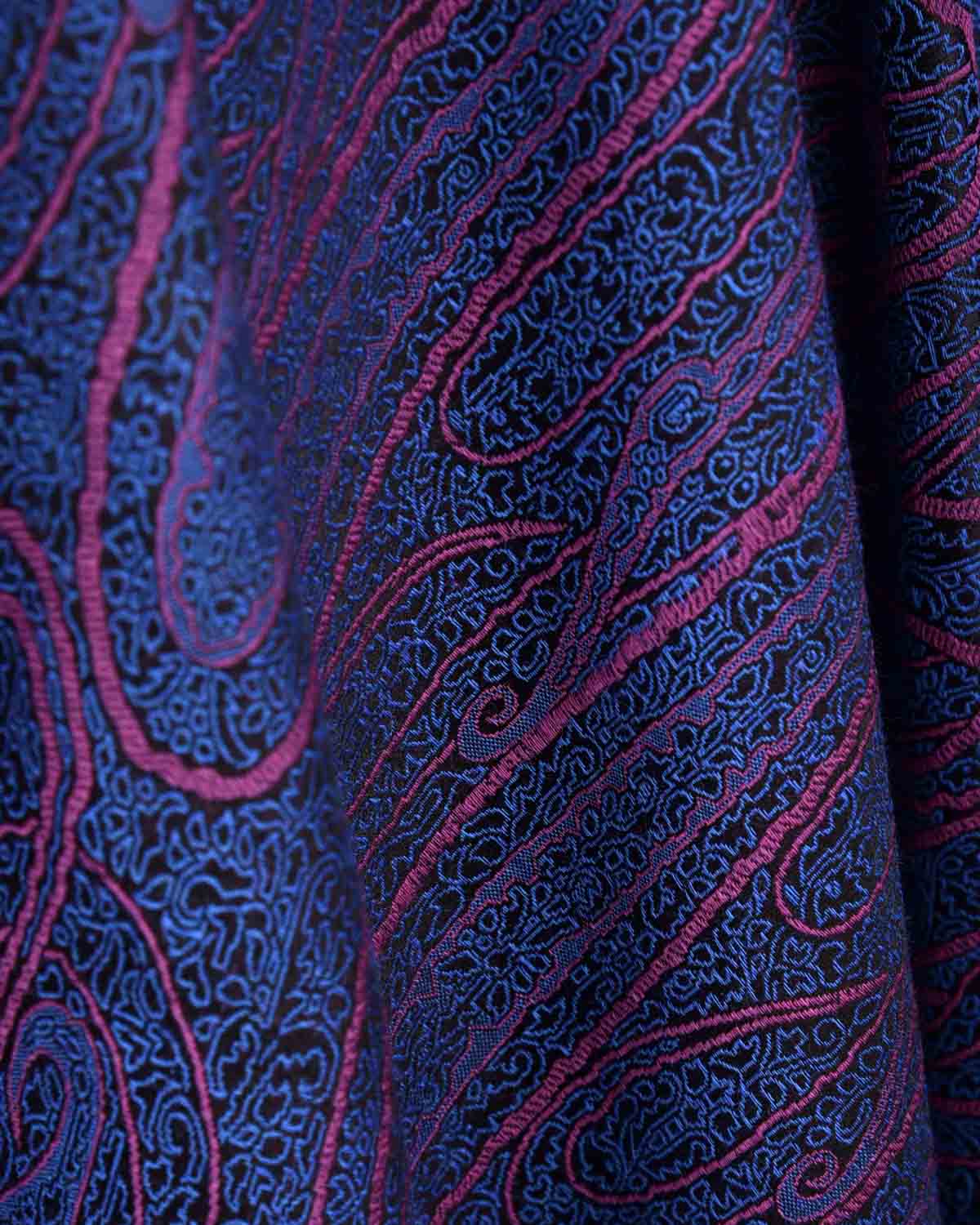 Pink Blue Paisley Satin Tanchoi Handwoven Silk Wool Banarasi Shawl-HolyWeaves