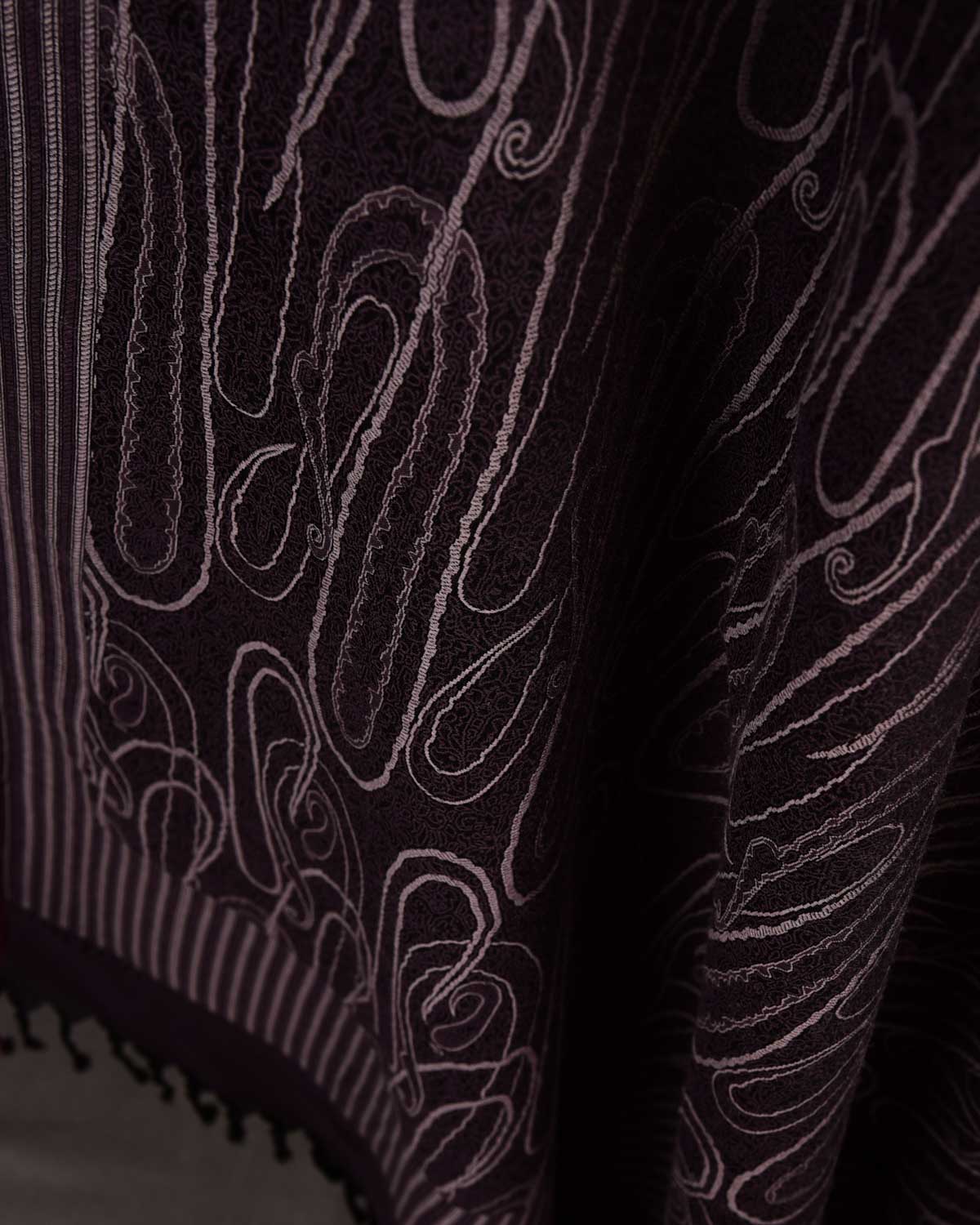 Mahogany Paisley Satin Tanchoi Handwoven Silk Wool Unisex Dress Shawl-HolyWeaves