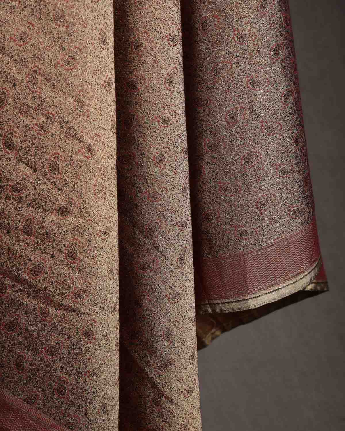 Metallic Beige Paisley Jamawar Handwoven Silk Wool Tissue Unisex Dress Shawl-HolyWeaves