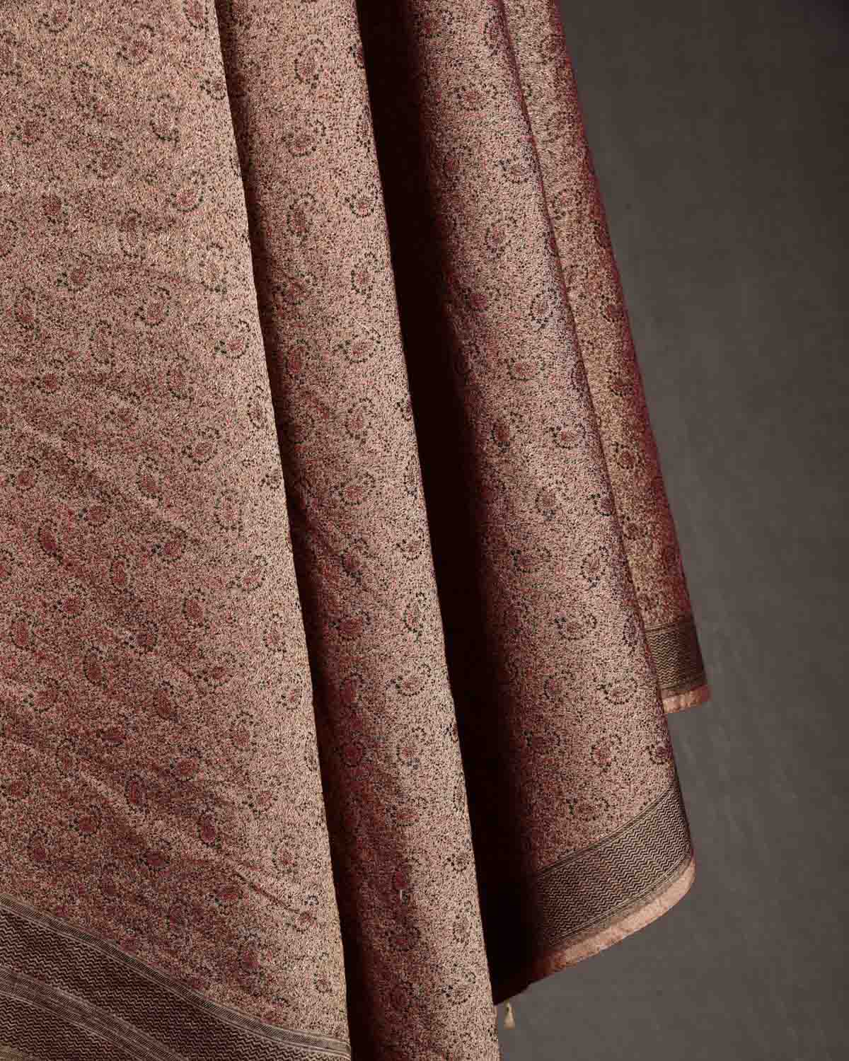 Metallic Beige Paisley Jamawar Handwoven Silk Wool Tissue Unisex Dress Shawl-HolyWeaves