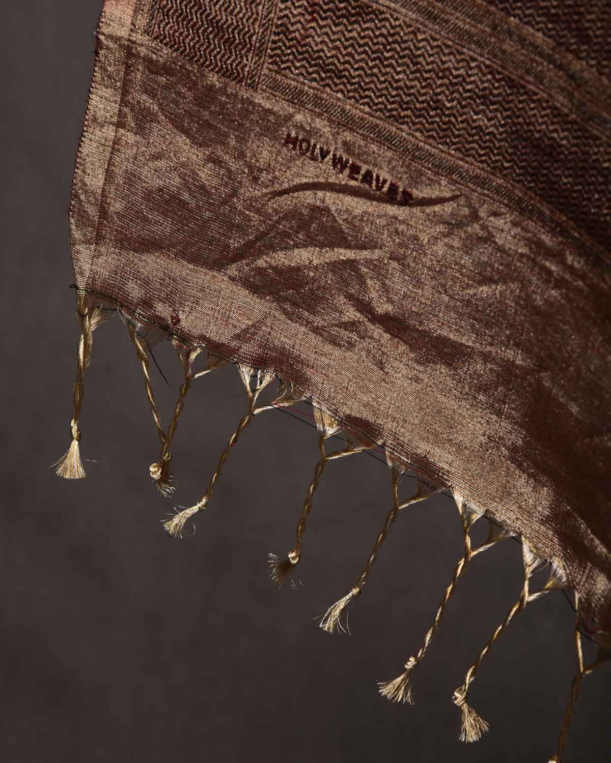 Metallic Beige Paisley Jamawar Handwoven Silk Wool Tissue Unisex Dress Shawl-HolyWeaves