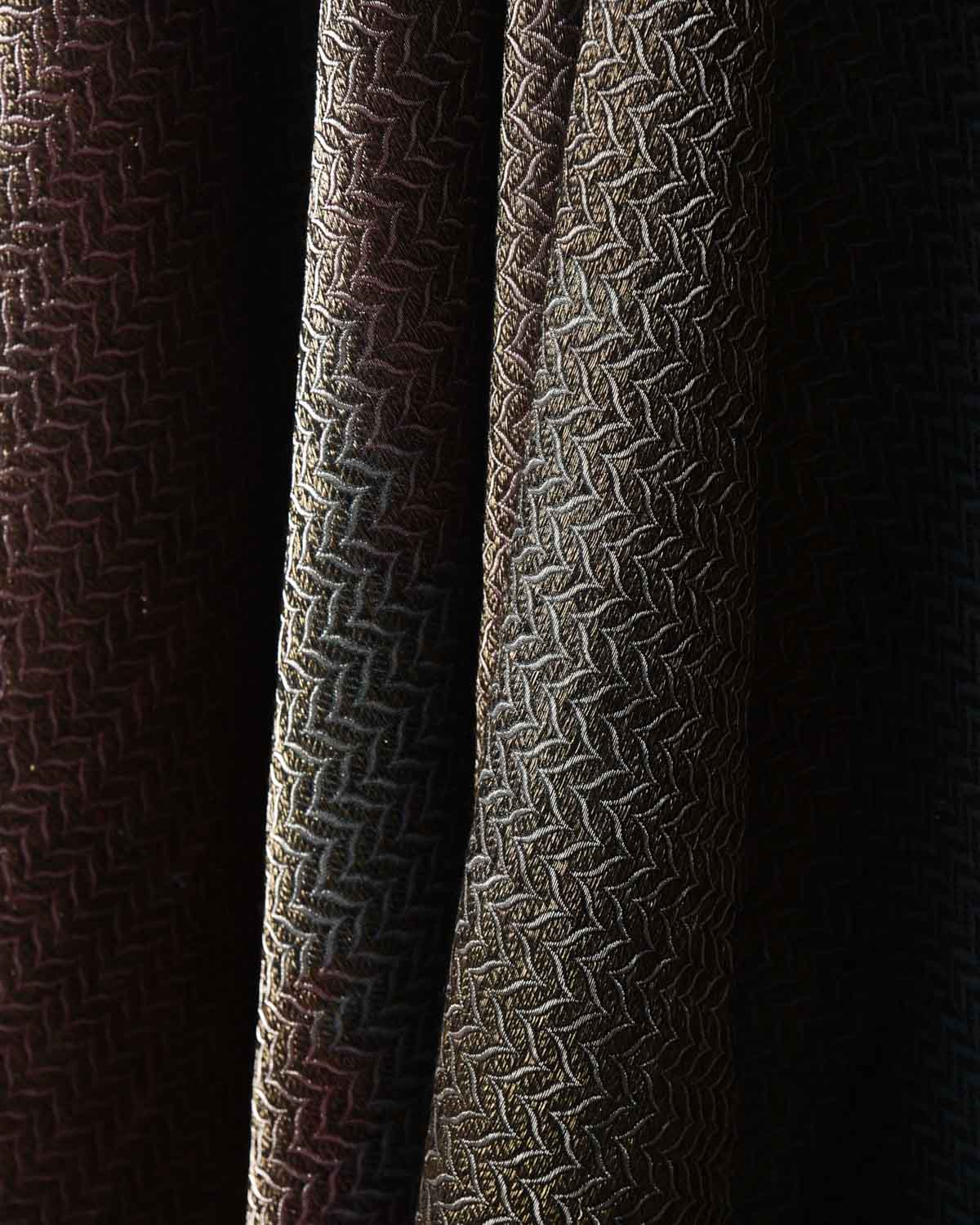 Ombre Mahogany Gold & Silver Zari Brocade Handwoven Silk Wool Unisex Dress Shawl-HolyWeaves