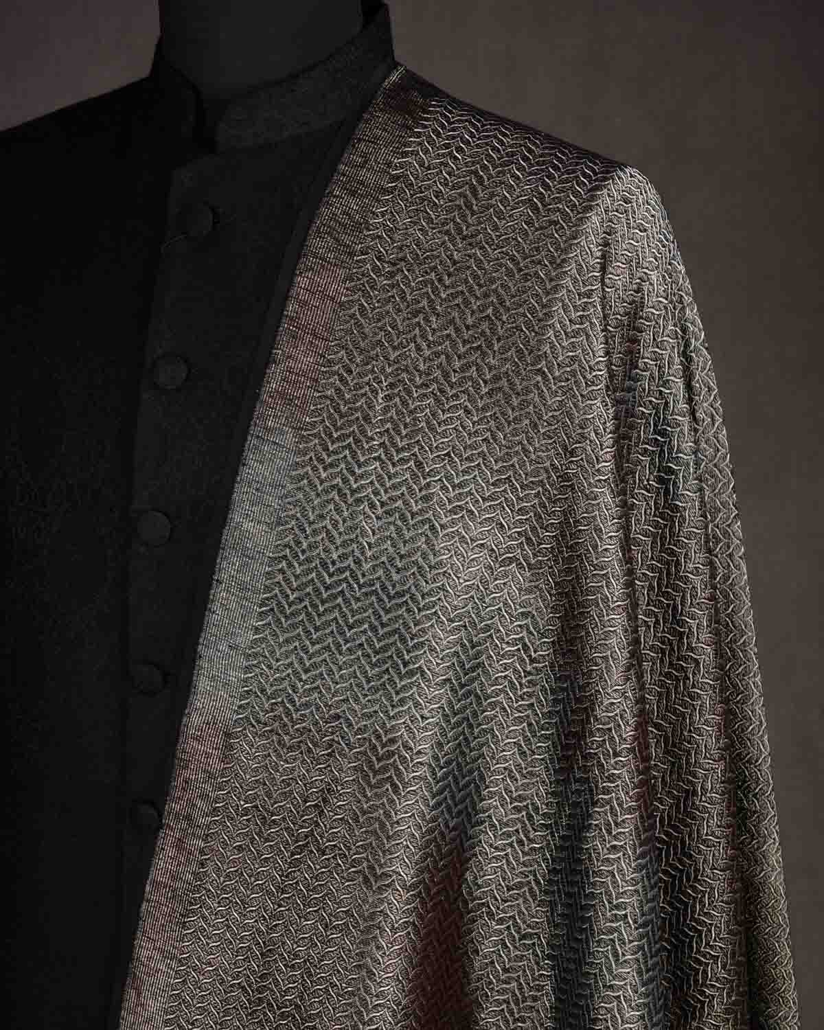 Ombre Mahogany Gold & Silver Zari Brocade Handwoven Silk Wool Unisex Dress Shawl-HolyWeaves