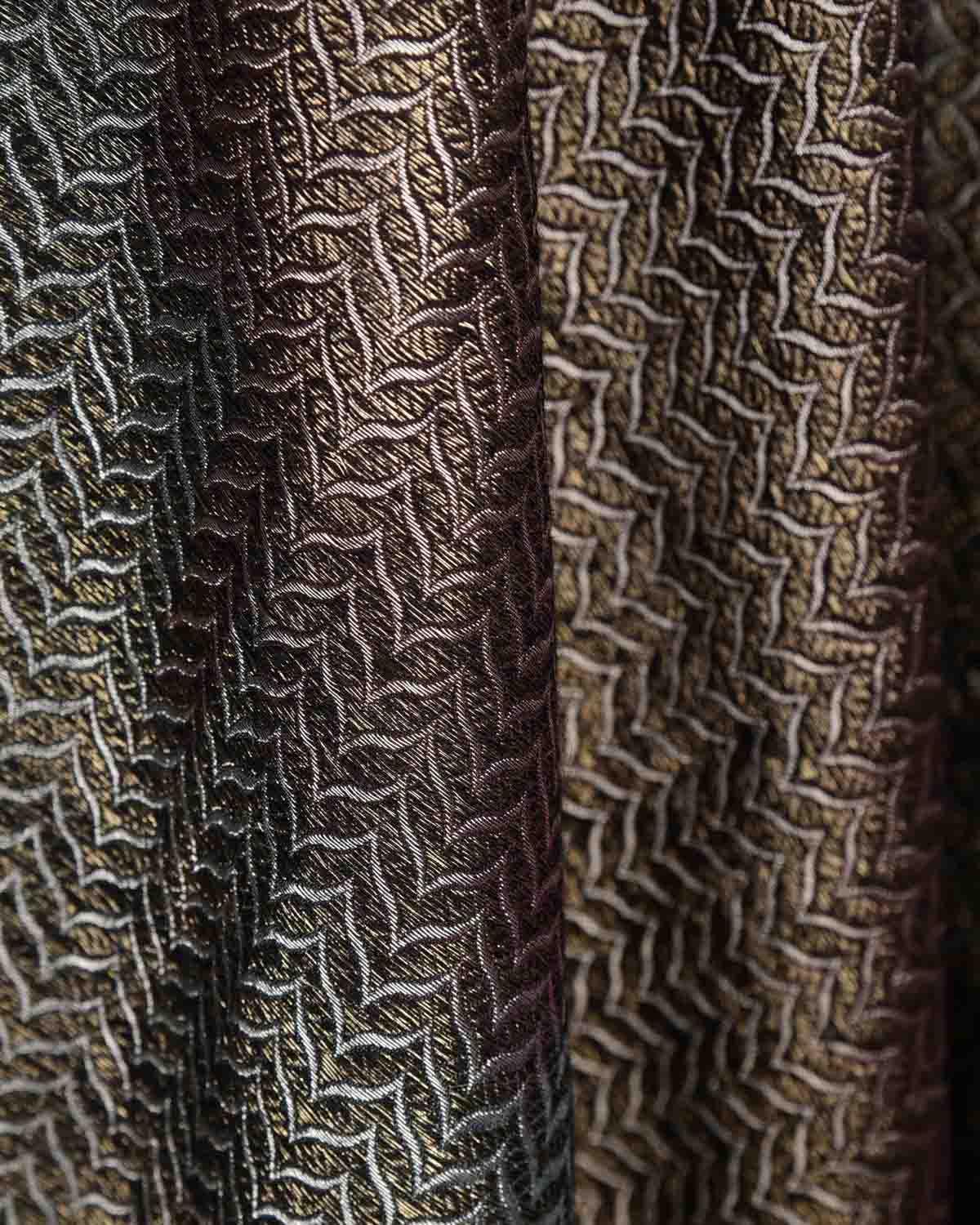 Ombre Mahogany Gold & Silver Zari Brocade Handwoven Silk Wool Unisex Dress Shawl-HolyWeaves