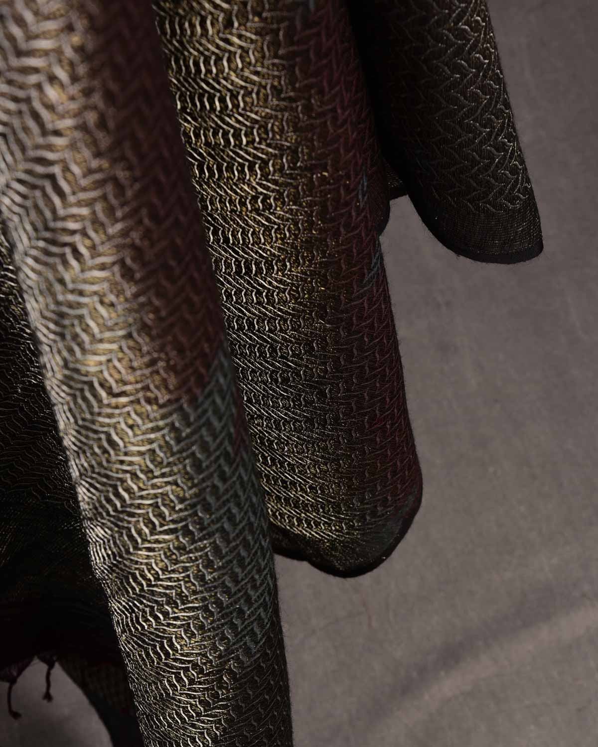 Ombre Mahogany Gold & Silver Zari Brocade Handwoven Silk Wool Unisex Dress Shawl-HolyWeaves