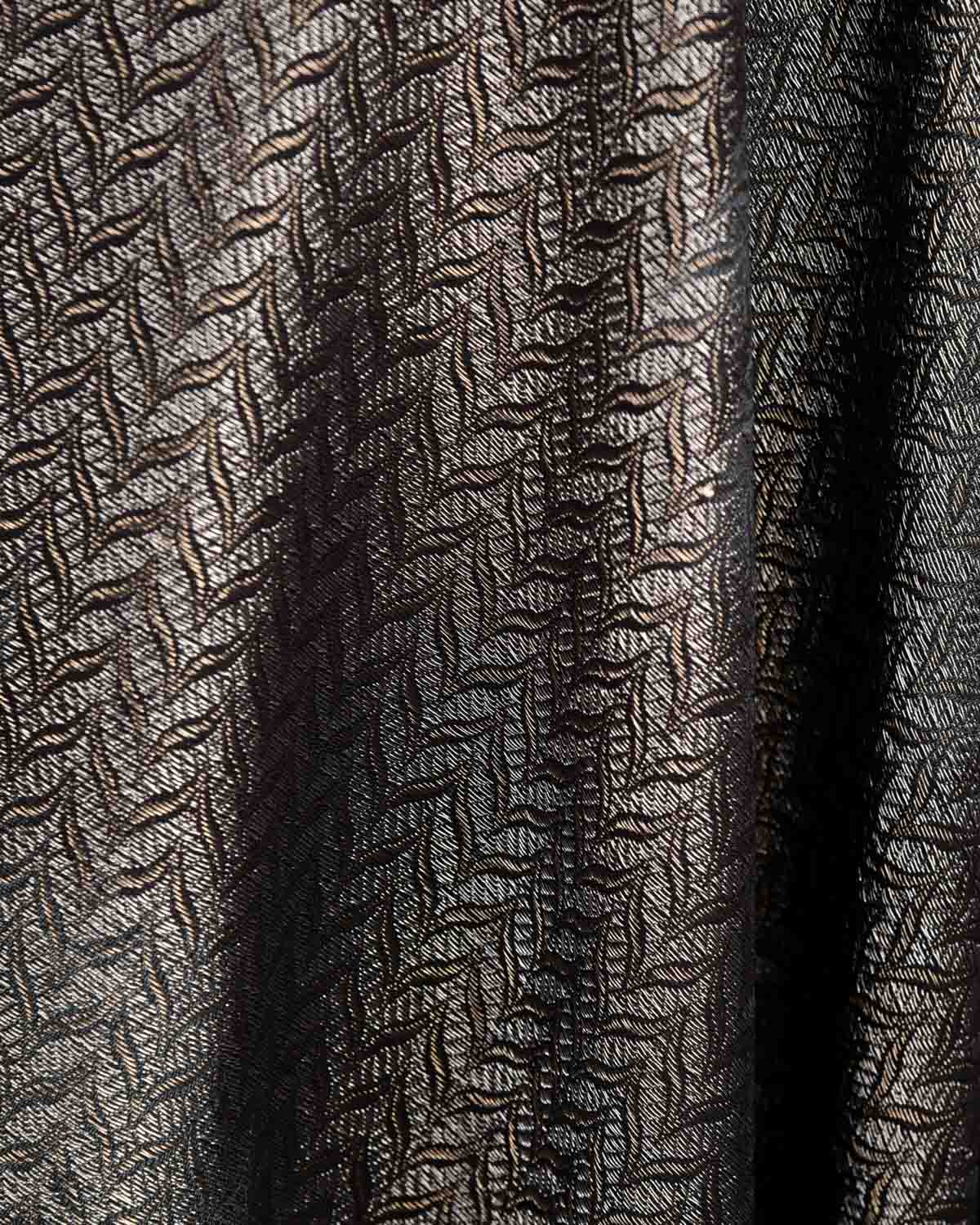 Ombre Black Gold & Silver Zari Brocade Handwoven Silk Wool Unisex Dress Shawl-HolyWeaves