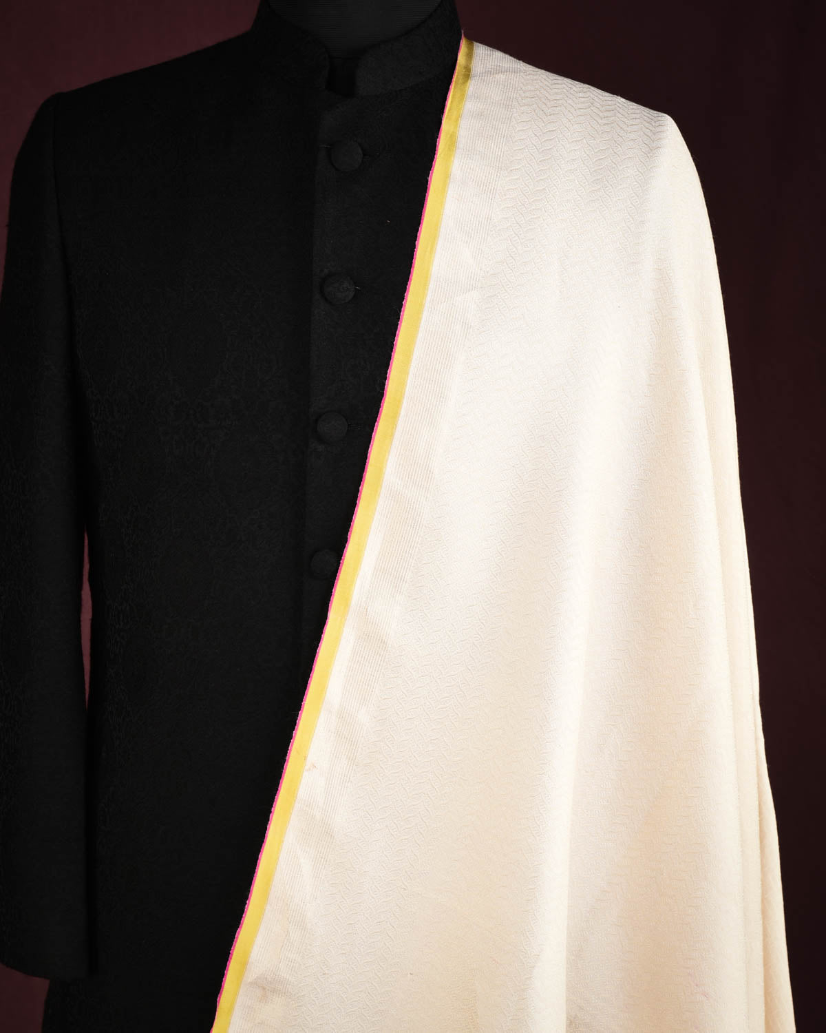 Metallic Ivory White Silver Zari Brocade Handwoven Silk Wool Unisex Dress Shawl-HolyWeaves