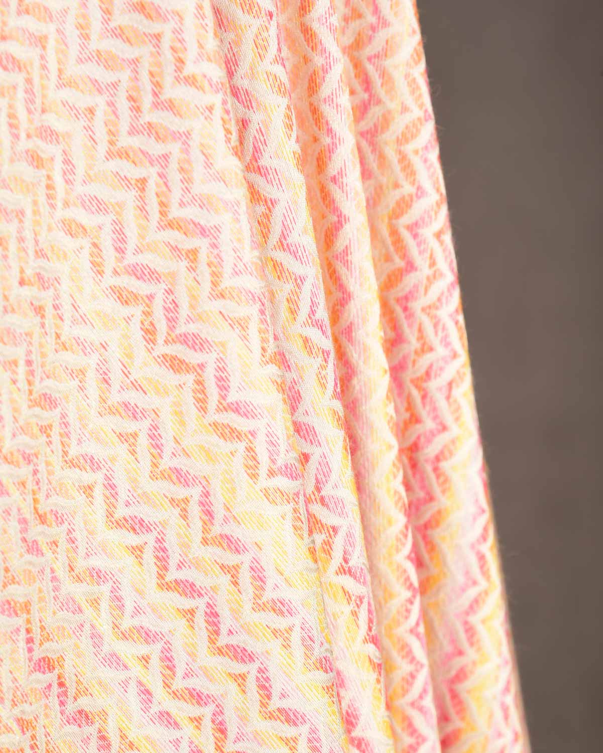 Metallic Variegated Cream Silver Zari Brocade Handwoven Silk Wool Unisex Dress Shawl-HolyWeaves