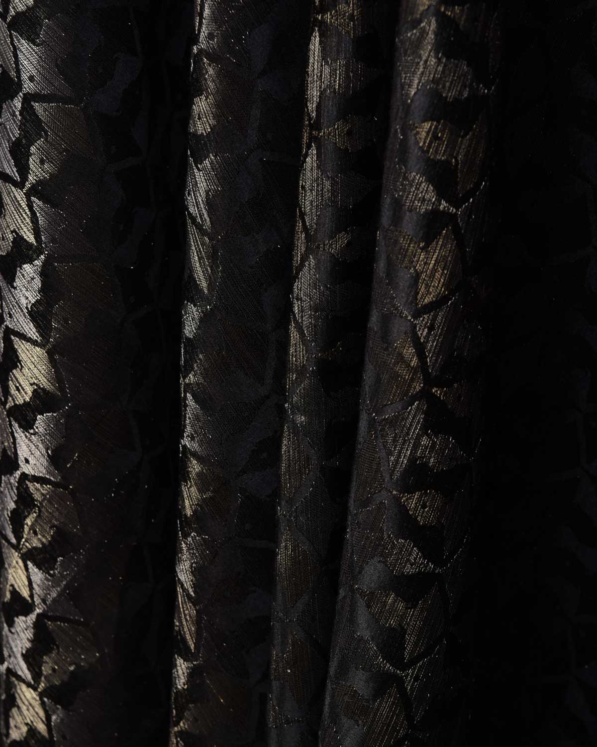 Black Gold & Silver Zari Buddha "Wisdom & Compassion" Satin Brocade Handwoven Silk Wool Unisex Dress Shawl-HolyWeaves