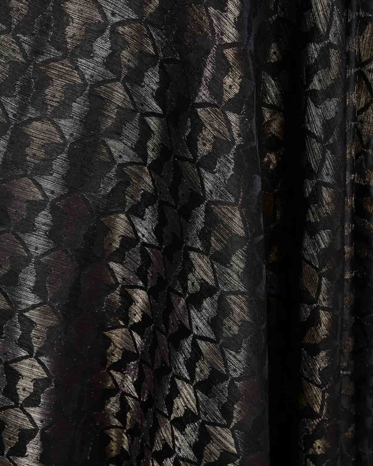 Black Gold & Silver Zari Buddha "Wisdom & Compassion" Satin Brocade Handwoven Silk Wool Unisex Dress Shawl-HolyWeaves