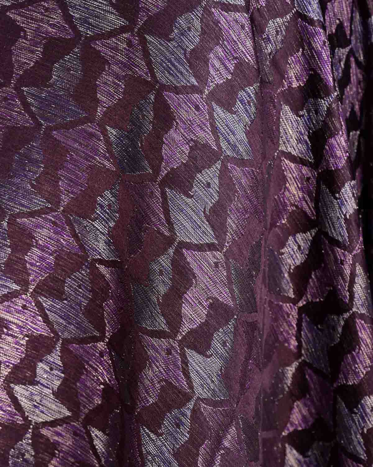 Metallic Brown Buddha "Wisdom & Compassion" Silver & Purple Zari Satin Brocade Handwoven Silk Wool Unisex Dress Shawl-HolyWeaves