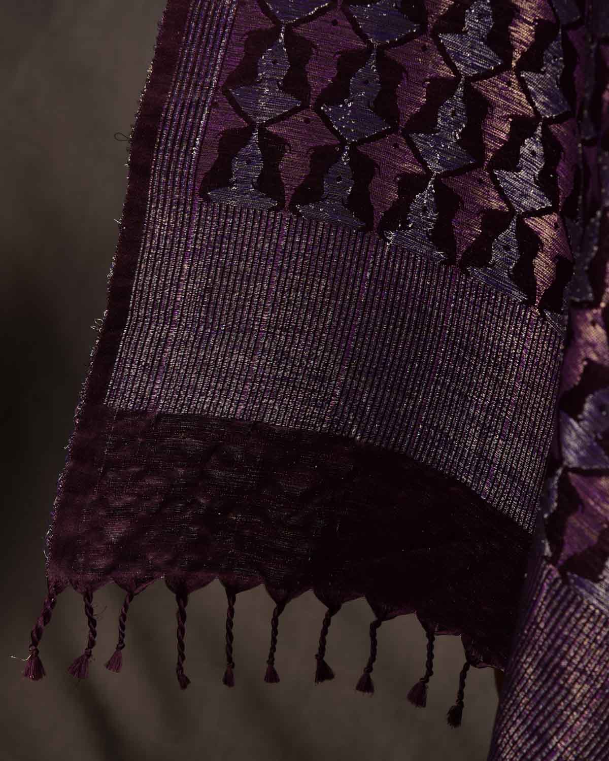 Metallic Brown Buddha "Wisdom & Compassion" Silver & Purple Zari Satin Brocade Handwoven Silk Wool Unisex Dress Shawl-HolyWeaves