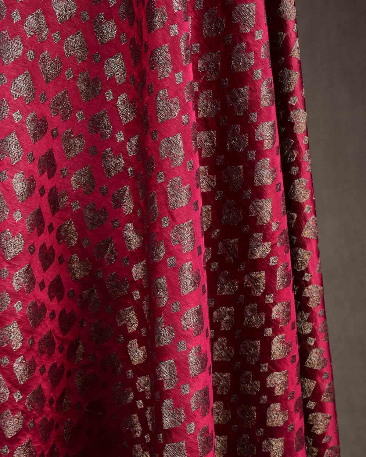 Magenta Gold & Silver Zari Diamond Hearts Satin Brocade Handwoven Silk Wool Unisex Dress Shawl-HolyWeaves