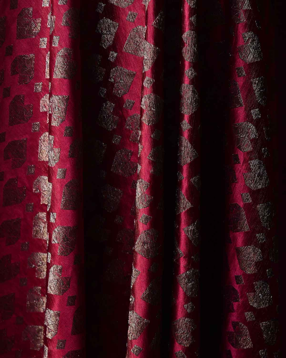 Magenta Gold & Silver Zari Diamond Hearts Satin Brocade Handwoven Silk Wool Unisex Dress Shawl-HolyWeaves