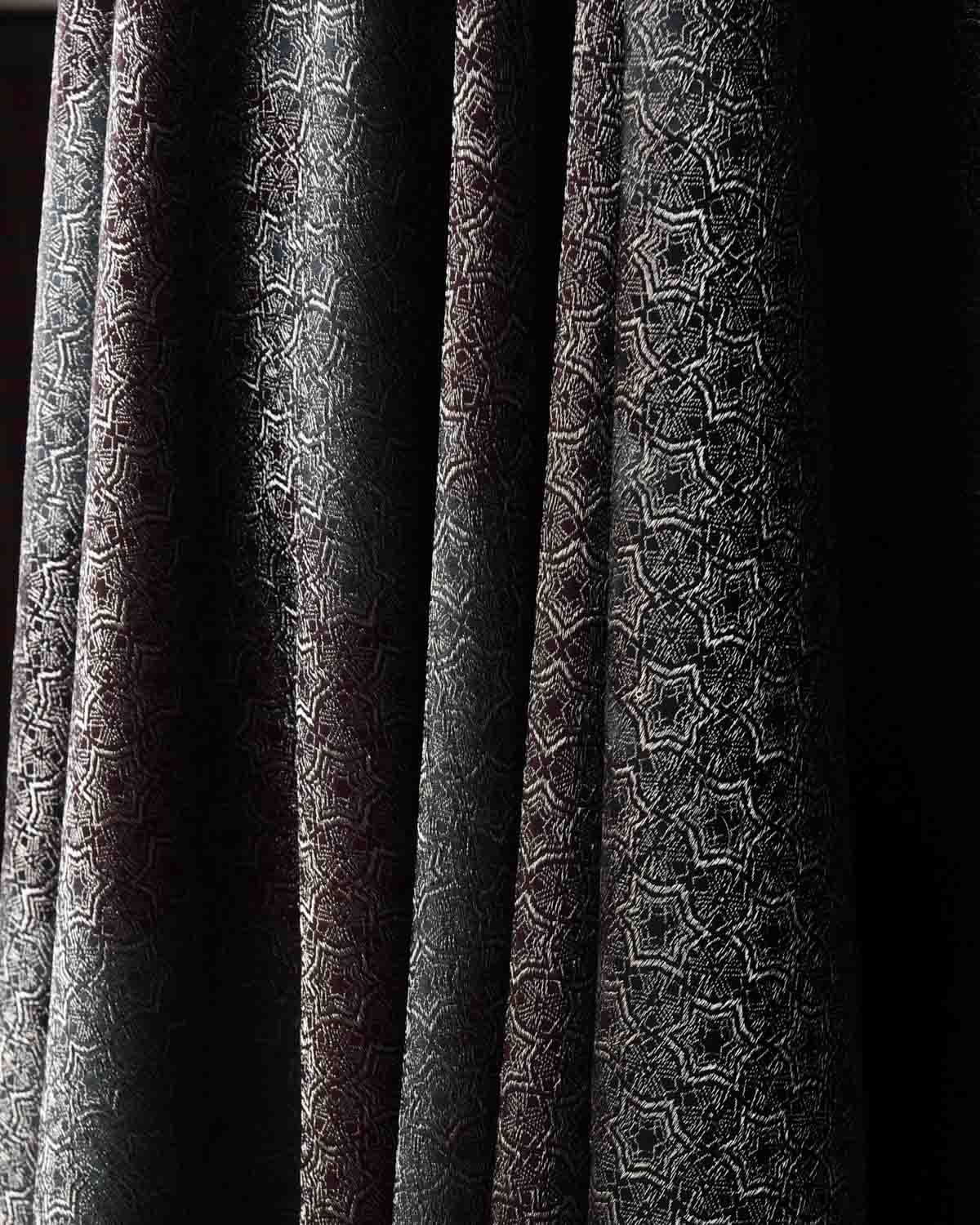 Ombre Maroon Gray Black Silver Zari Kaleidoscopic Stars Brocade Handwoven Silk Wool Unisex Dress Shawl-HolyWeaves